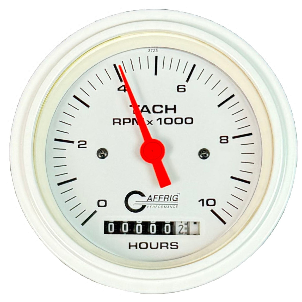 GAFFRIG PART #194756 3 3/8 INCH ELECTRIC TACH/HOUR METER MARINE BOAT GAUGE 0-10000 RPM WHITE