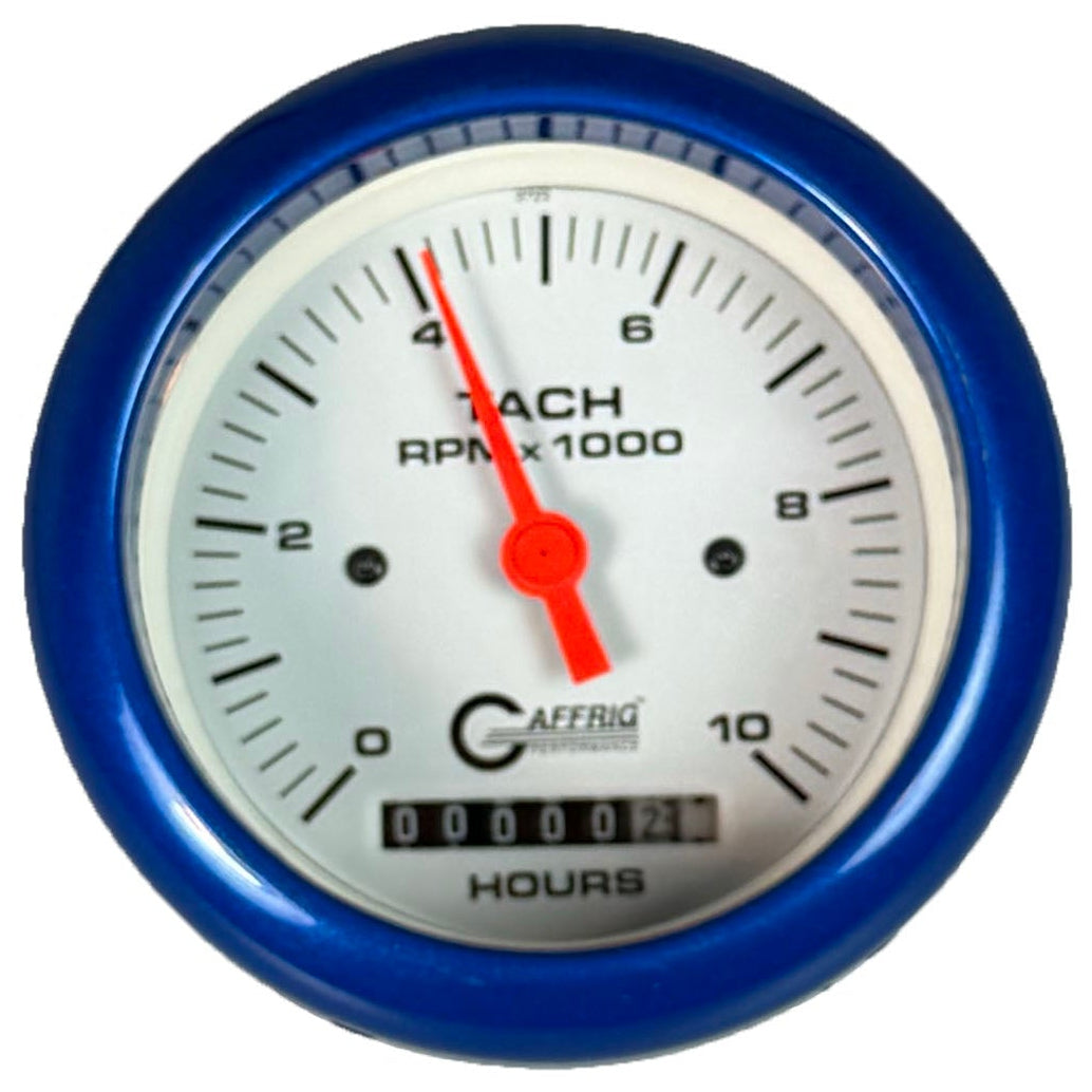GAFFRIG PART #194756 3 3/8 INCH ELECTRIC TACH/HOUR METER MARINE BOAT GAUGE 0-10000 RPM WHITE