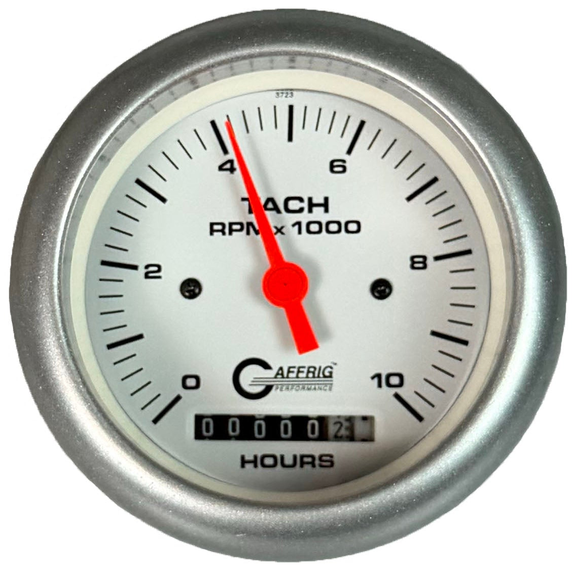 GAFFRIG PART #194756 3 3/8 INCH ELECTRIC TACH/HOUR METER MARINE BOAT GAUGE 0-10000 RPM WHITE