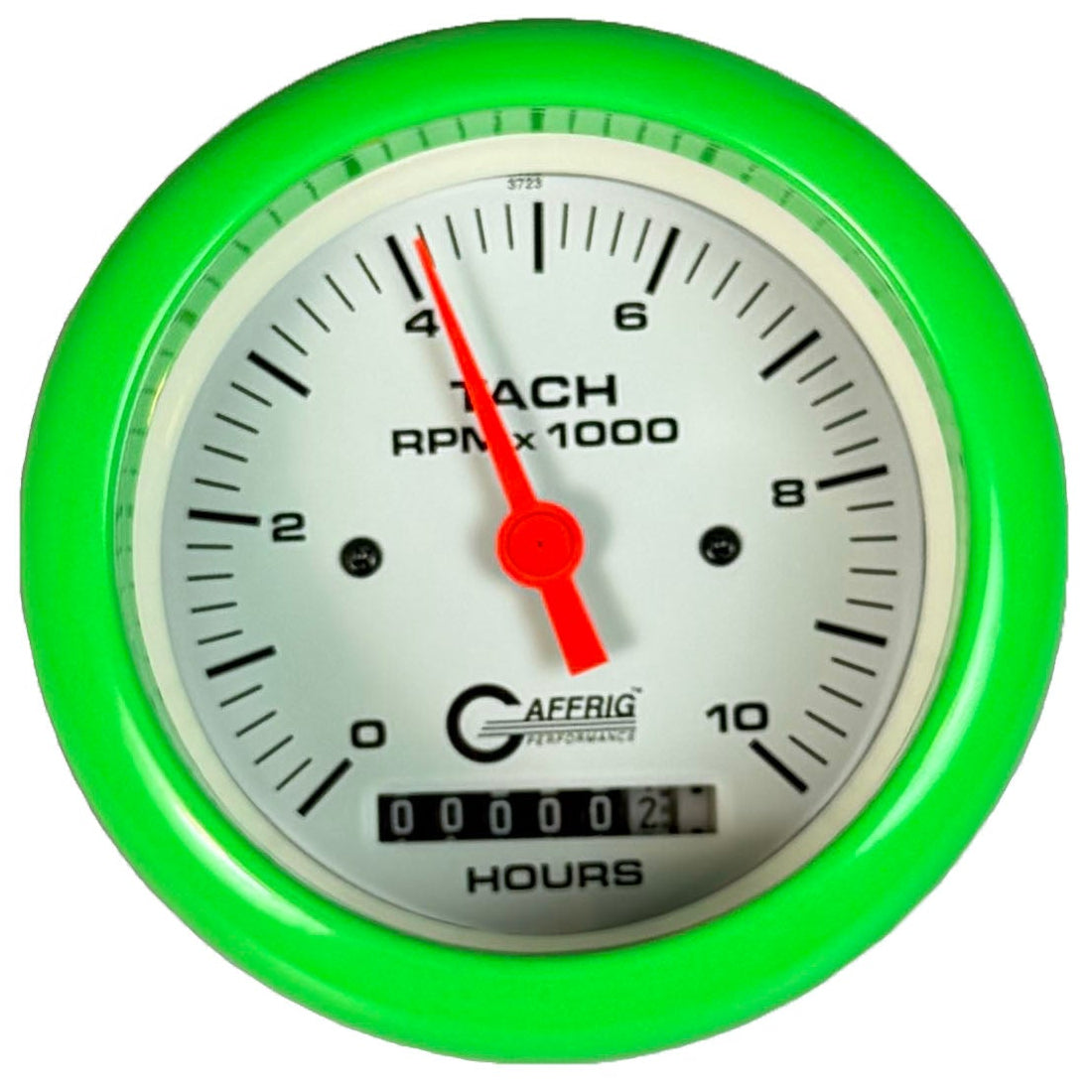 GAFFRIG PART #194756 3 3/8 INCH ELECTRIC TACH/HOUR METER MARINE BOAT GAUGE 0-10000 RPM WHITE