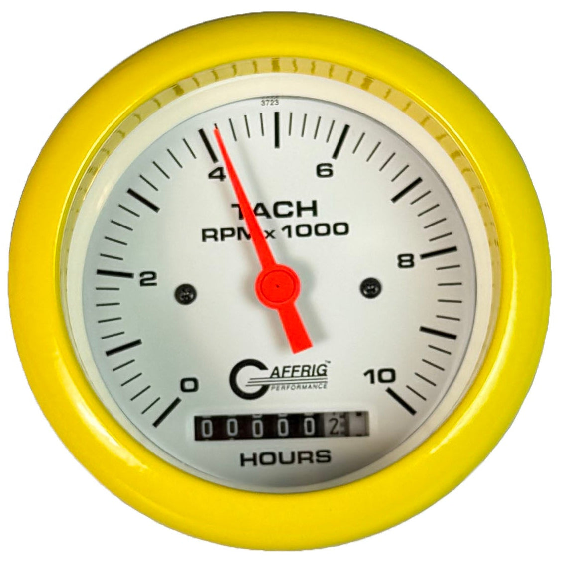 GAFFRIG PART #194756 3 3/8 INCH ELECTRIC TACH/HOUR METER MARINE BOAT GAUGE 0-10000 RPM WHITE