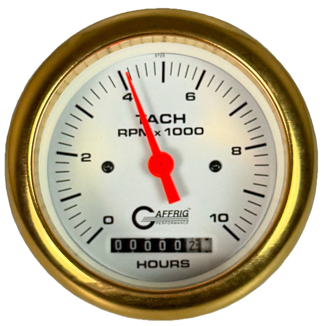GAFFRIG PART #194756 3 3/8 INCH ELECTRIC TACH/HOUR METER MARINE BOAT GAUGE 0-10000 RPM WHITE