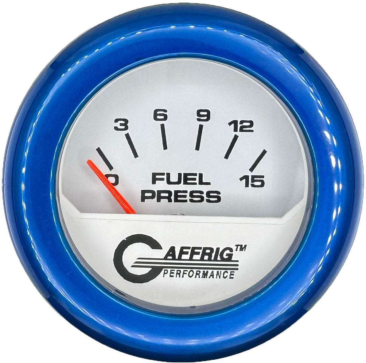 GAFFRIG PART #195506 2 INCH ELECTRIC FUEL PRESS. GAUGE 0-15 PSI WHITE BLUE / STEP RIM