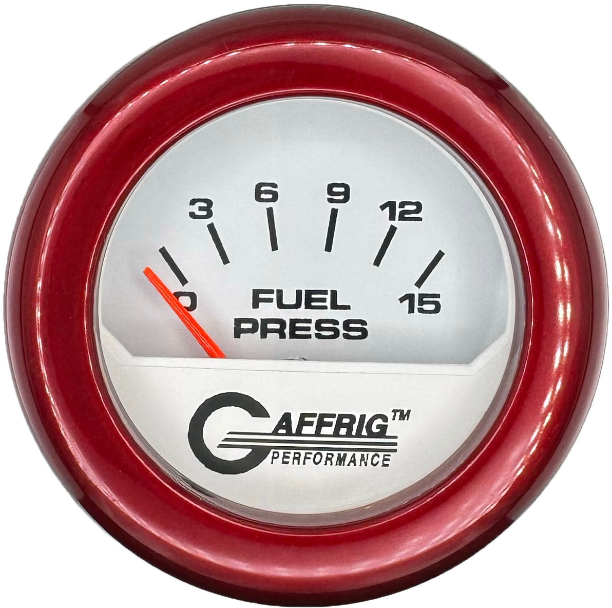 GAFFRIG PART #195506 2 INCH ELECTRIC FUEL PRESS. GAUGE 0-15 PSI WHITE RED / STEP RIM