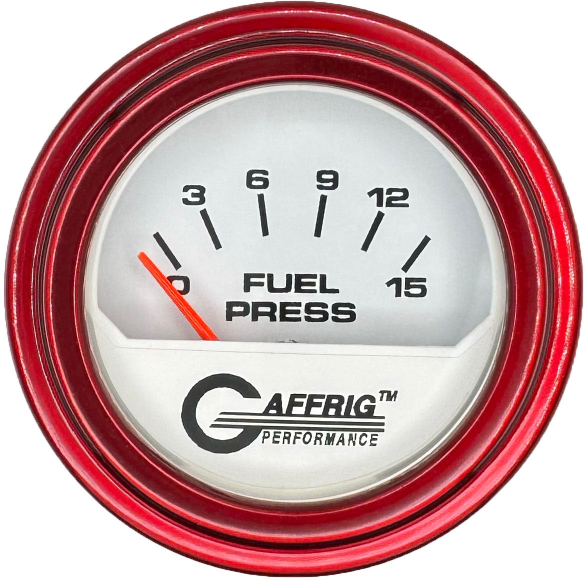 GAFFRIG PART #195506 2 INCH ELECTRIC FUEL PRESS. GAUGE 0-15 PSI WHITE RED / STEP RIM