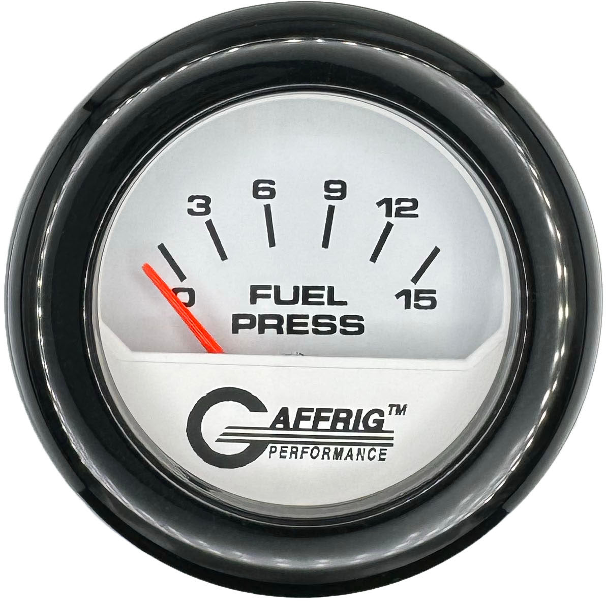 GAFFRIG PART #195506 2 INCH ELECTRIC FUEL PRESS. GAUGE 0-15 PSI WHITE BLACK / STEP RIM
