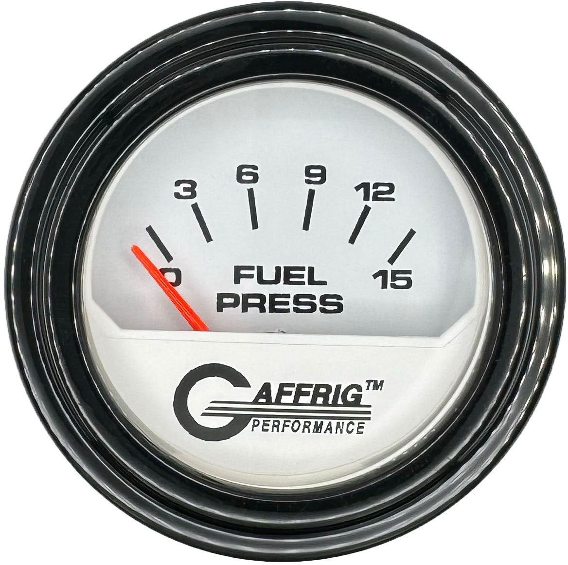 GAFFRIG PART #195506 2 INCH ELECTRIC FUEL PRESS. GAUGE 0-15 PSI WHITE BLACK / STEP RIM