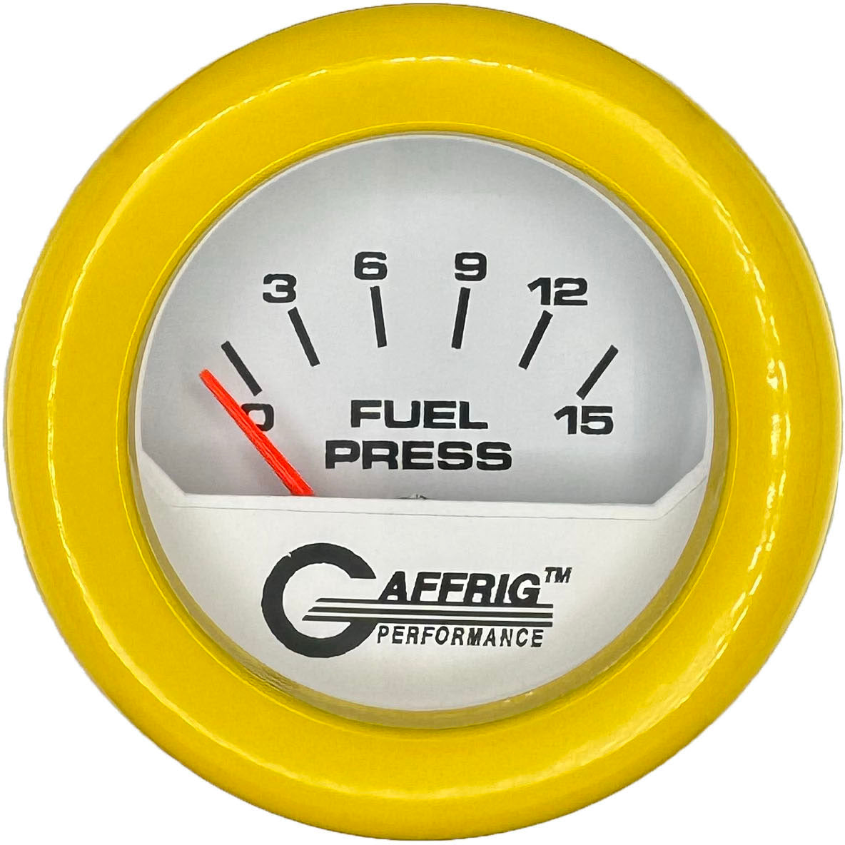 GAFFRIG PART #195506 2 INCH ELECTRIC FUEL PRESS. GAUGE 0-15 PSI WHITE YELLOW / STEP RIM