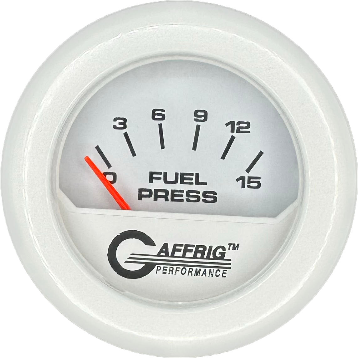 GAFFRIG PART #195506 2 INCH ELECTRIC FUEL PRESS. GAUGE 0-15 PSI WHITE WHITE / FAT RIM