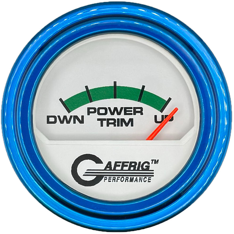 GAFFRIG PART #195526 2 INCH ELECTRIC TRIM METER MERCURY GAUGE WHITE BLUE / STEP RIM