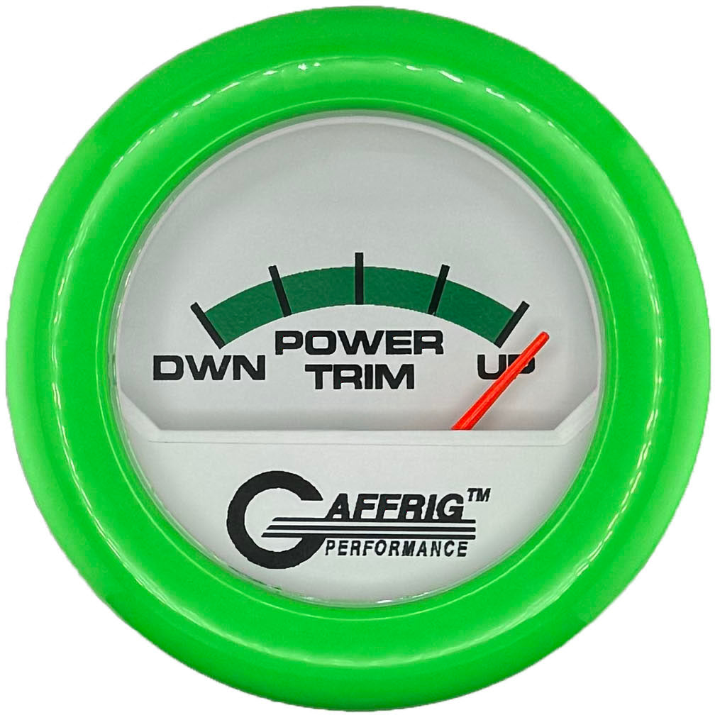 GAFFRIG PART #195526 2 INCH ELECTRIC TRIM METER MERCURY GAUGE WHITE LIME GREEN / STEP RIM