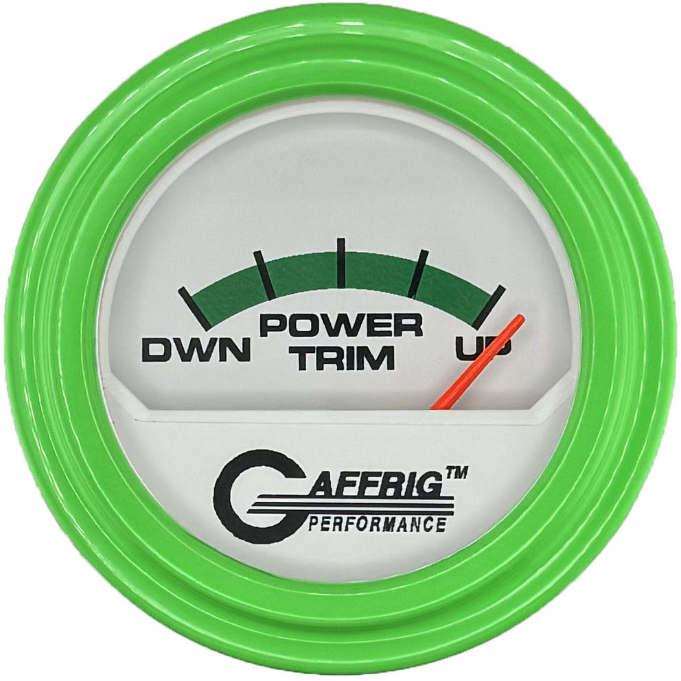 GAFFRIG PART #195526 2 INCH ELECTRIC TRIM METER MERCURY GAUGE WHITE LIME GREEN / STEP RIM