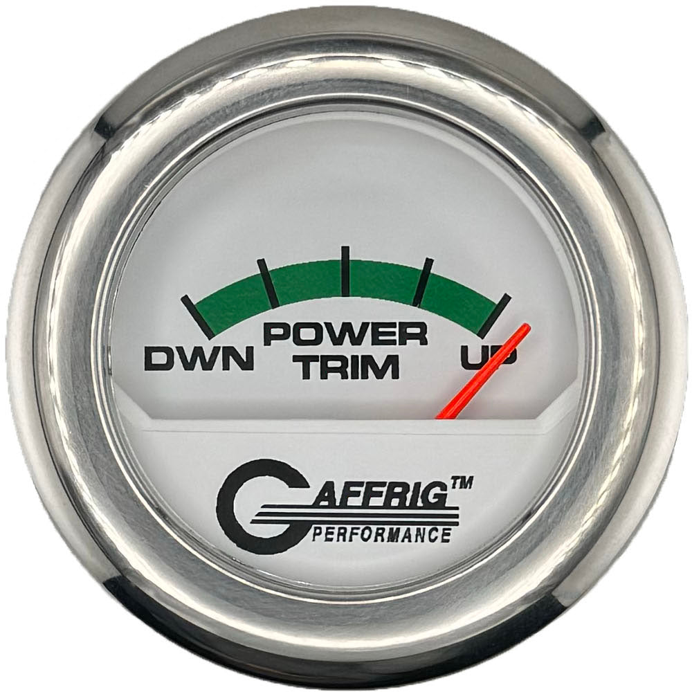 GAFFRIG PART #195526 2 INCH ELECTRIC TRIM METER MERCURY GAUGE WHITE CHROME / STEP RIM