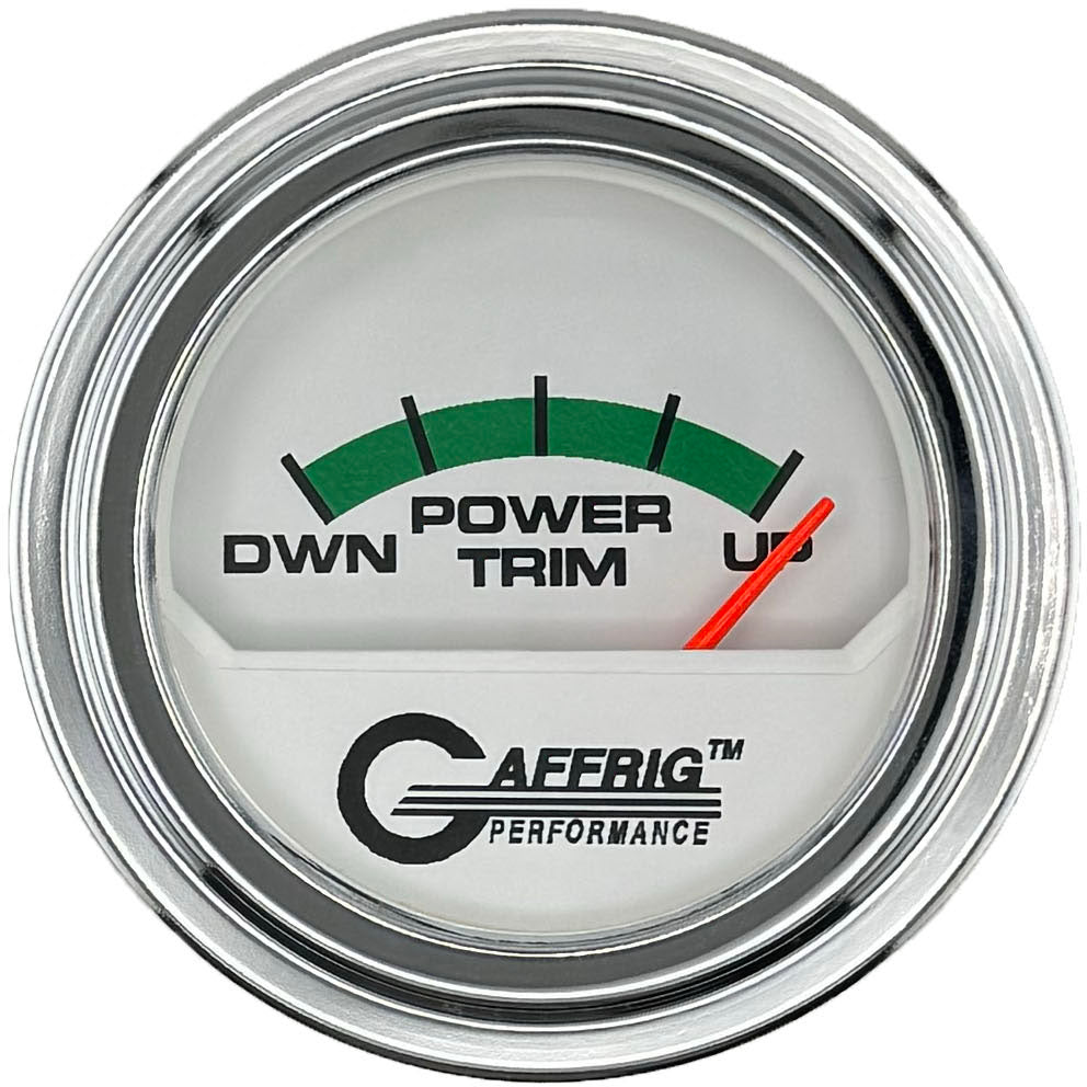GAFFRIG PART #195526 2 INCH ELECTRIC TRIM METER MERCURY GAUGE WHITE CHROME / STEP RIM