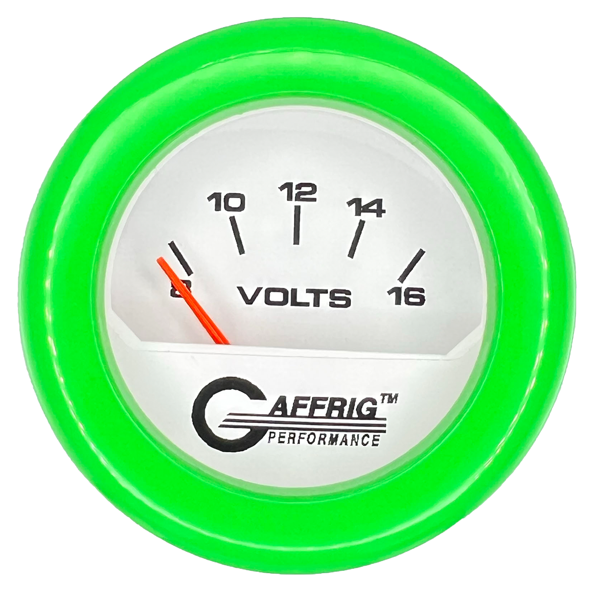 #195532 2 INCH ELECTRIC VOLTMETER 8-16 VOLT White Lime Green / Step