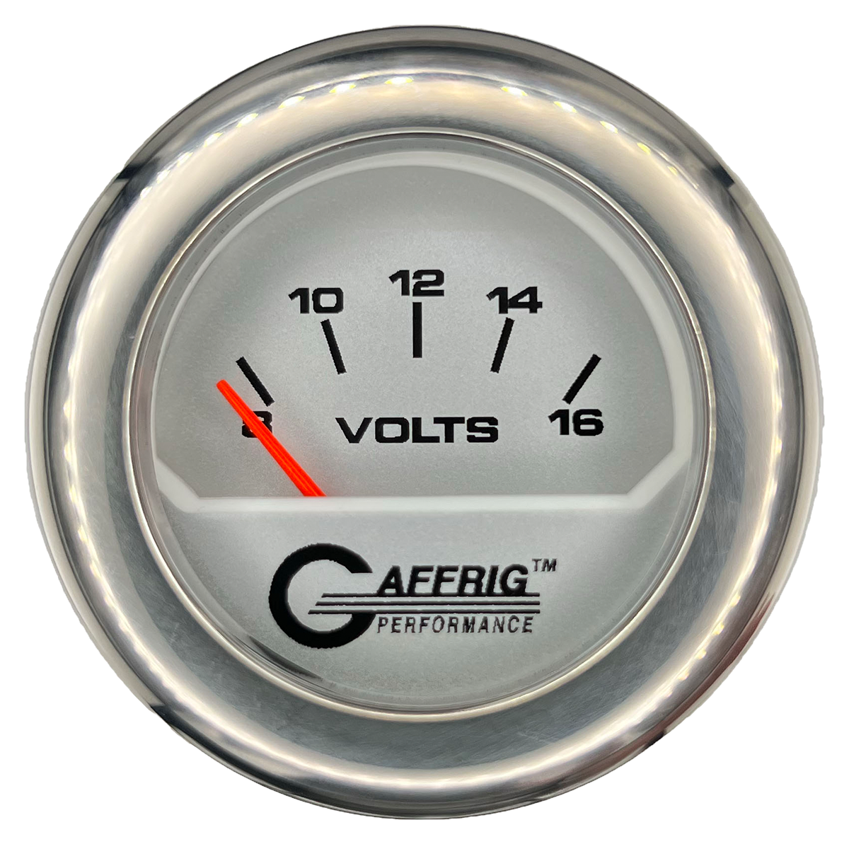 #195832 2 INCH ELECTRIC VOLTMETER 8-16 VOLT PLATINUM Chrome / Step
