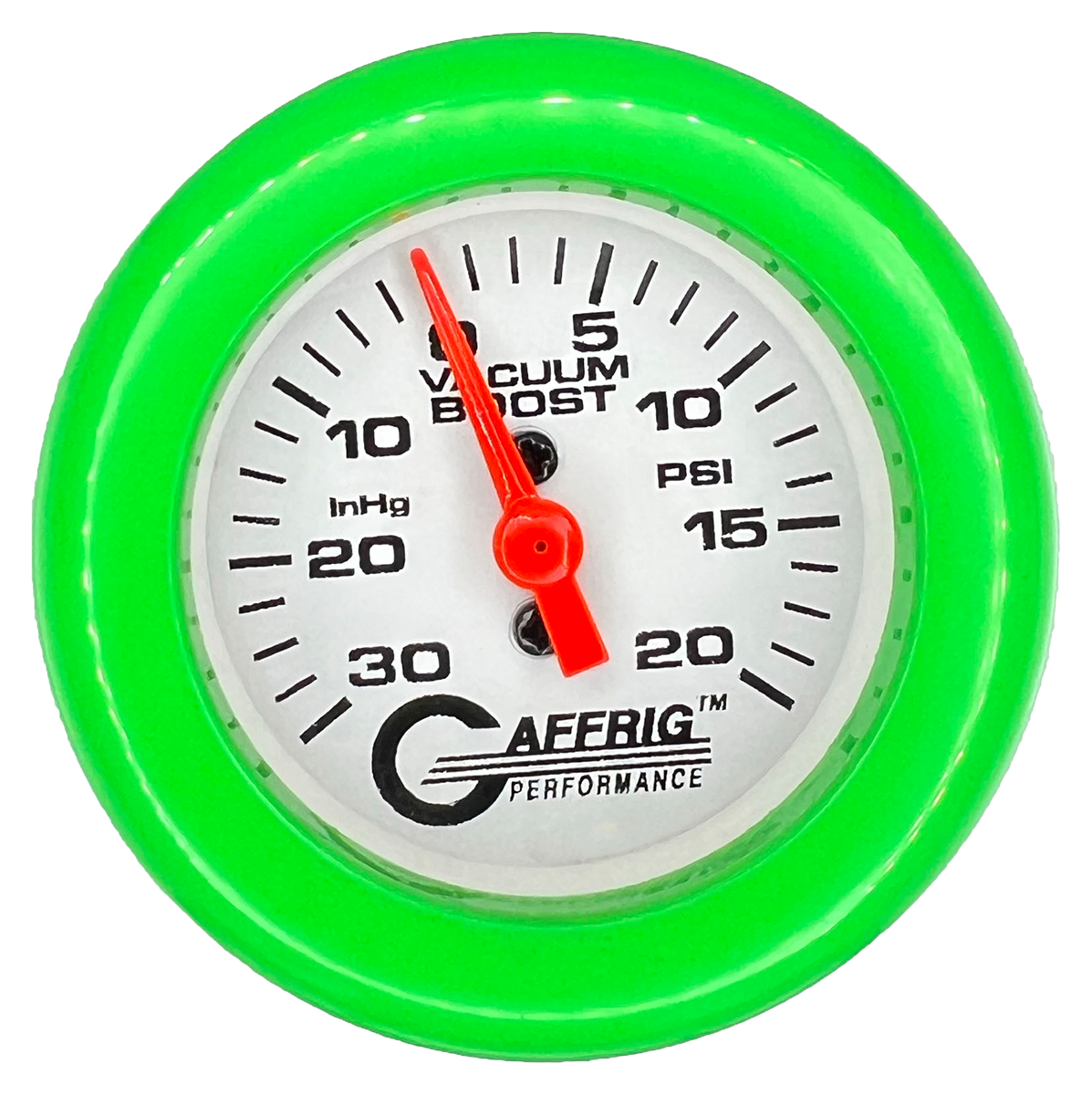 #196518 2 INCH MECHANICAL VACUUM 0-30HG/BOOST 0-20 PSI- WHITE Lime Green / Step
