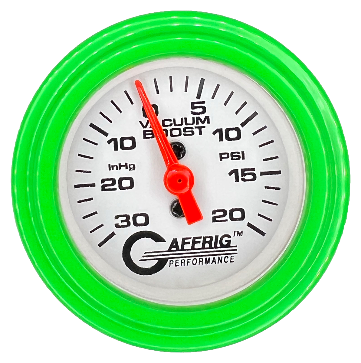 #196518 2 INCH MECHANICAL VACUUM 0-30HG/BOOST 0-20 PSI- WHITE Lime Green / Step