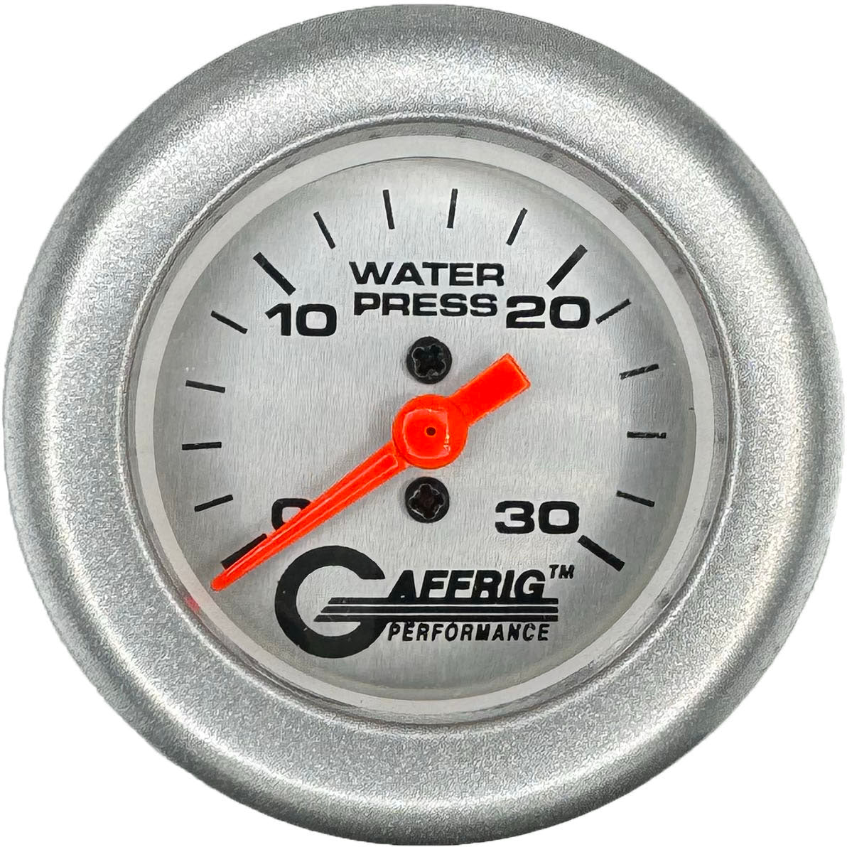 GAFFRIG PART #196822 2 INCH MECHANICAL WATER PRESS. GAUGE 0-30 PSI PLATINUM PLATINUM / FAT RIM