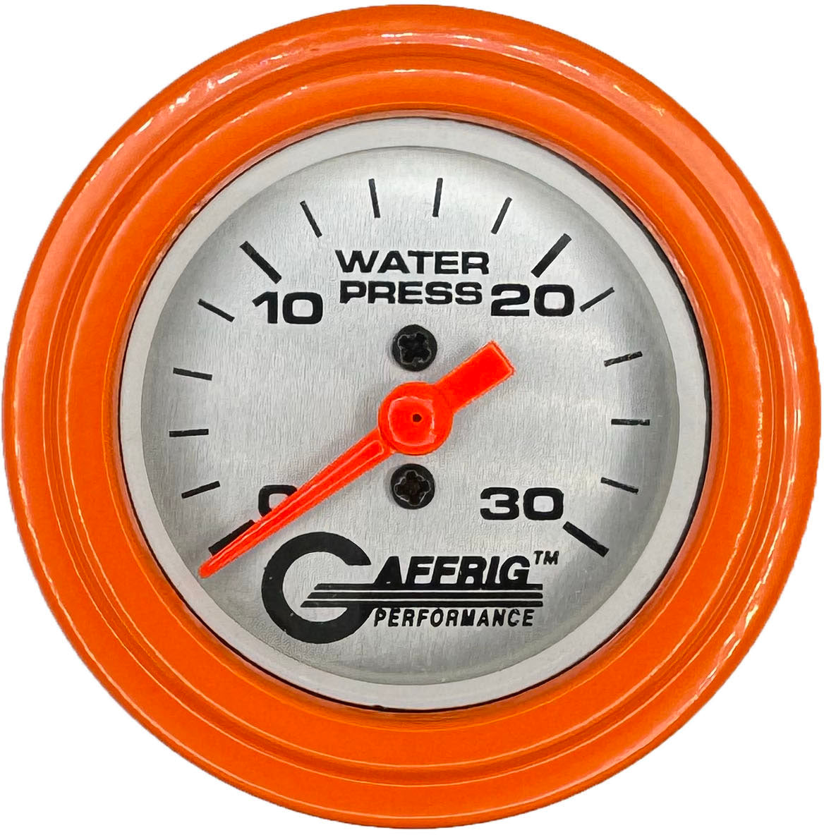 GAFFRIG PART #196822 2 INCH MECHANICAL WATER PRESS. GAUGE 0-30 PSI PLATINUM ORANGE / STEP RIM