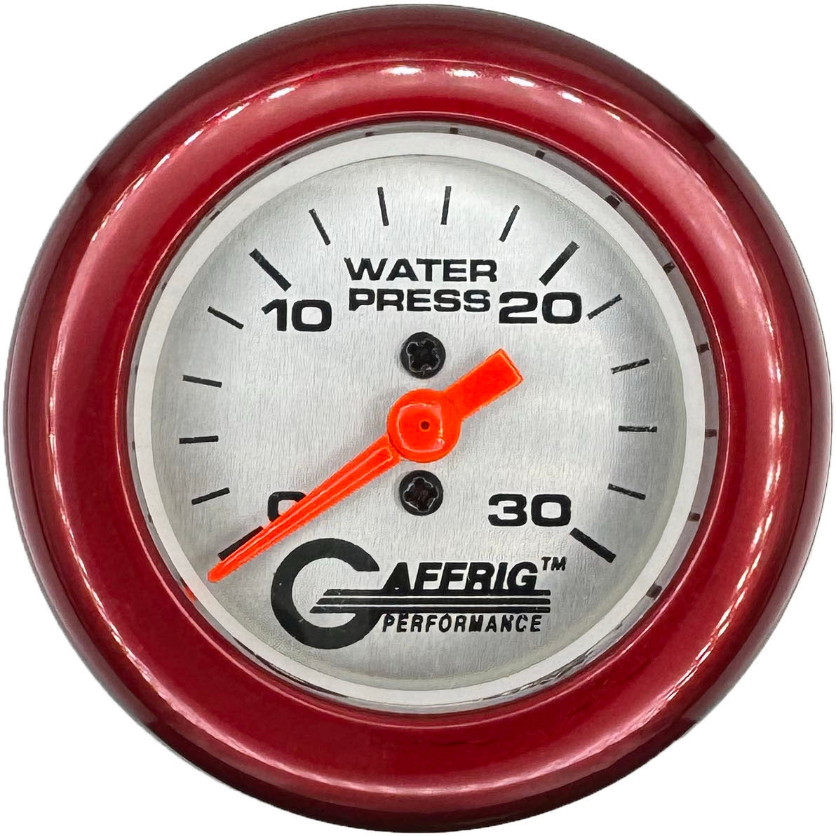 GAFFRIG PART #196822 2 INCH MECHANICAL WATER PRESS. GAUGE 0-30 PSI PLATINUM RED / STEP RIM