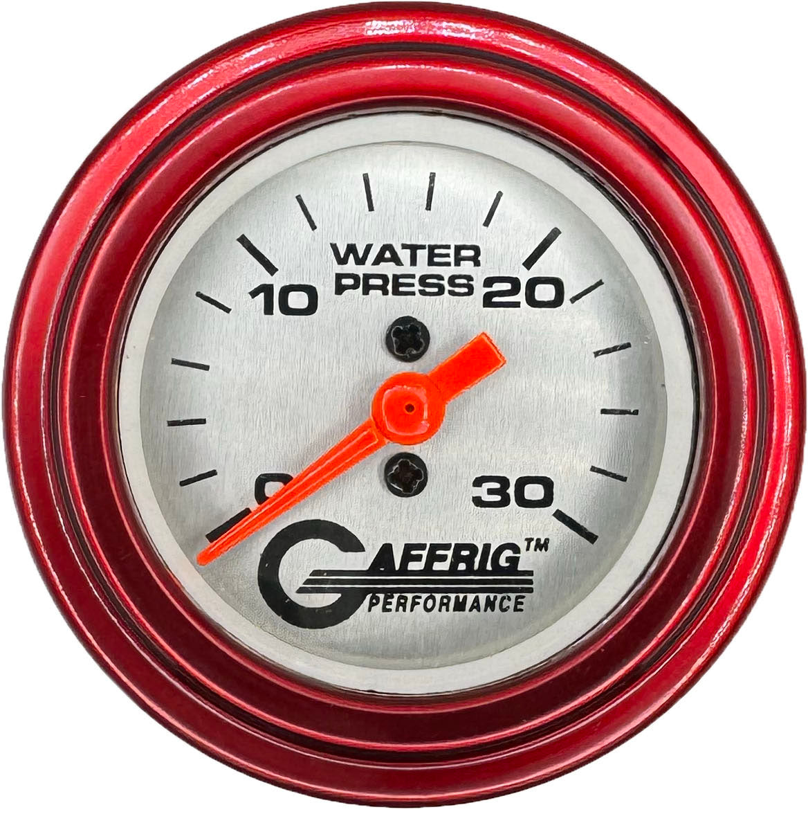 GAFFRIG PART #196822 2 INCH MECHANICAL WATER PRESS. GAUGE 0-30 PSI PLATINUM RED / STEP RIM
