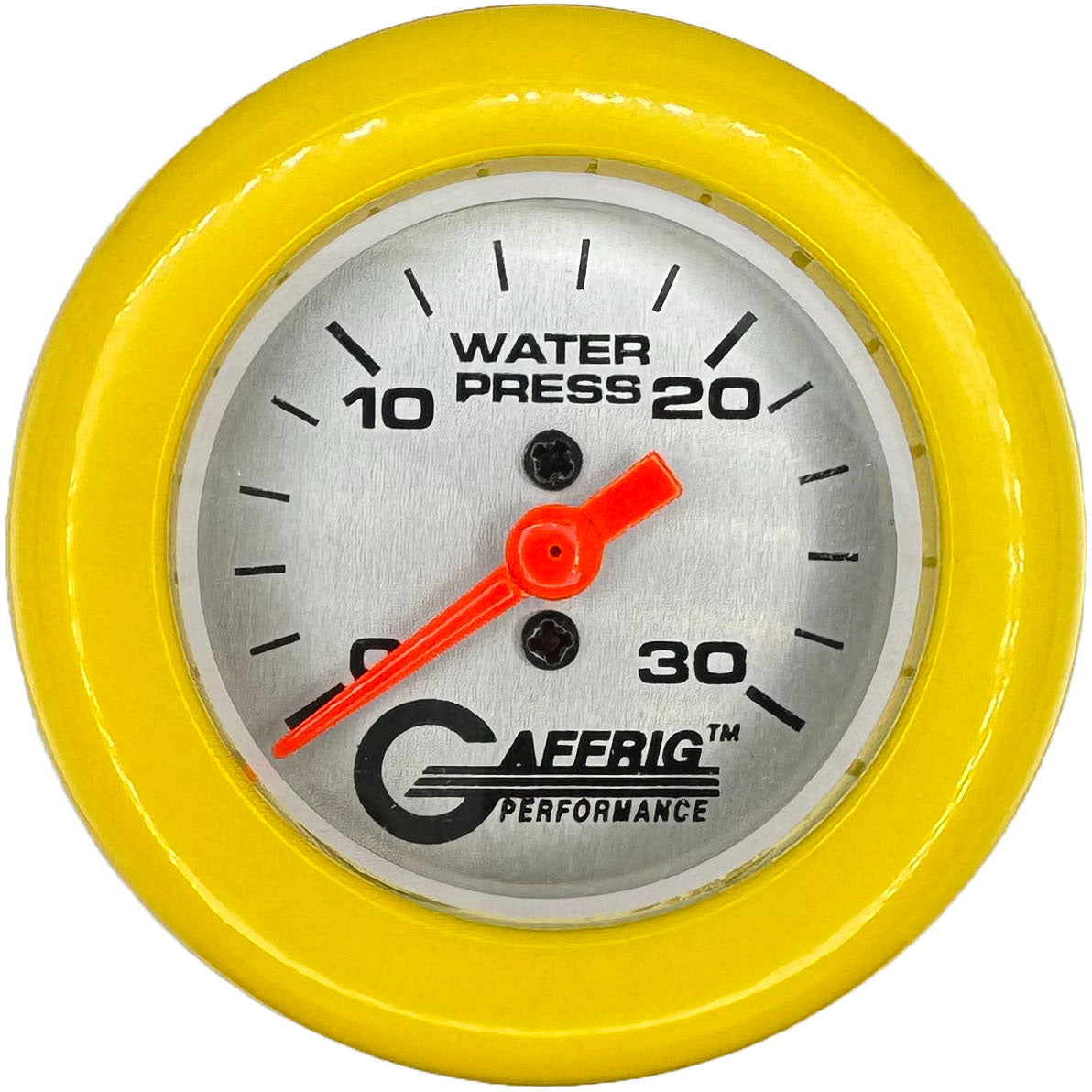 GAFFRIG PART #196822 2 INCH MECHANICAL WATER PRESS. GAUGE 0-30 PSI PLATINUM YELLOW / STEP RIM