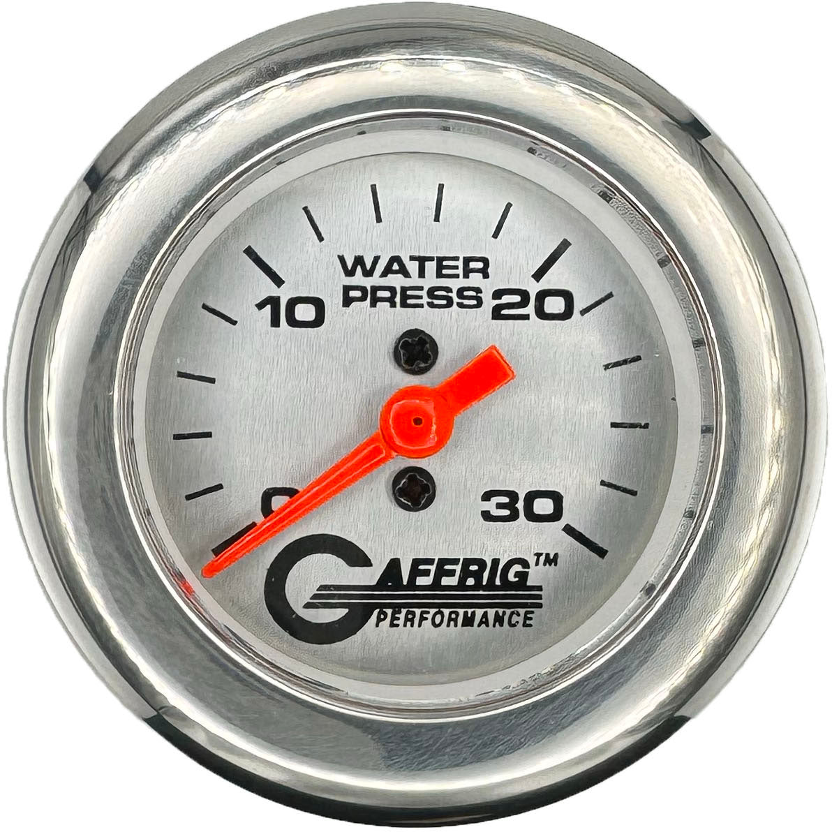GAFFRIG PART #196822 2 INCH MECHANICAL WATER PRESS. GAUGE 0-30 PSI PLATINUM CHROME / STEP RIM