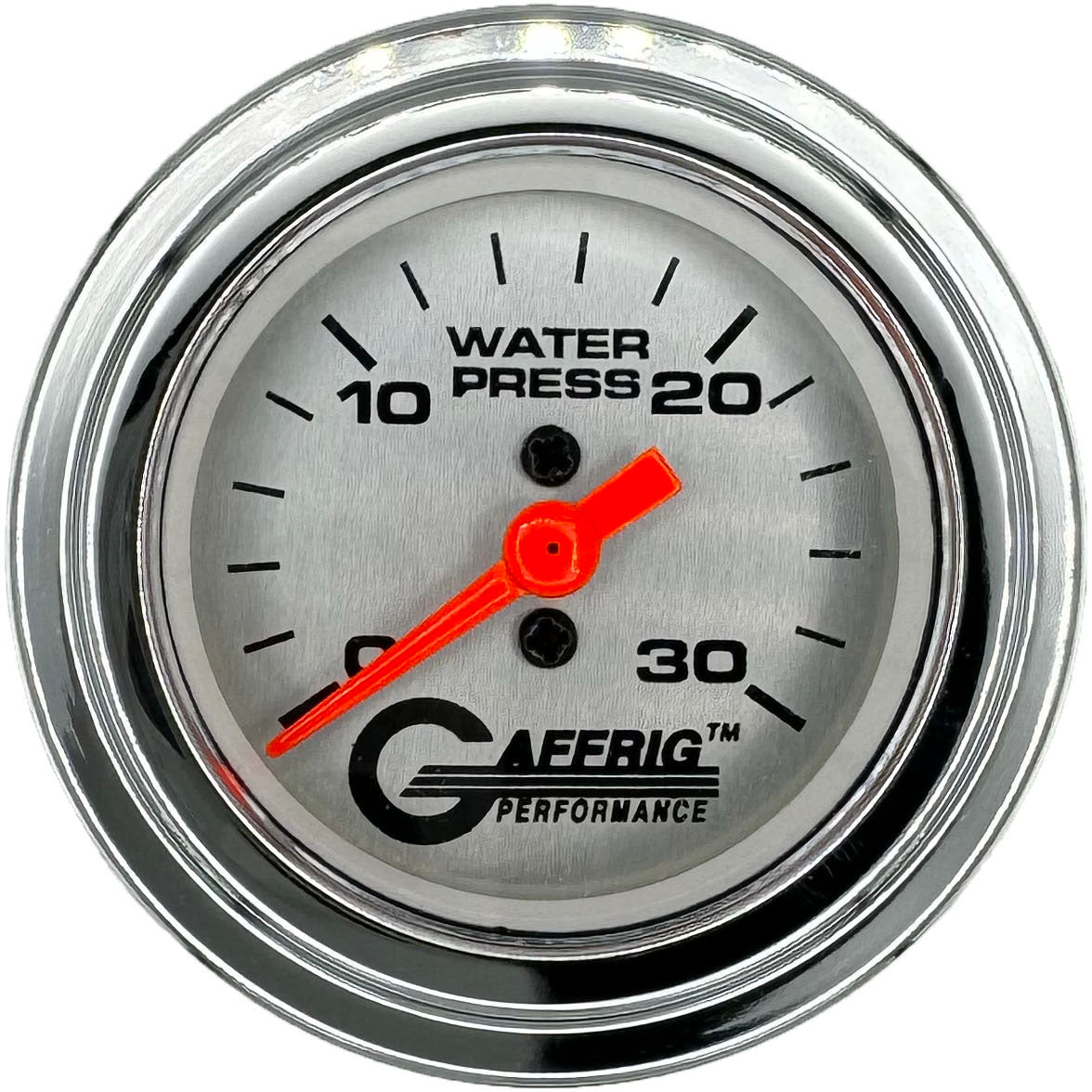GAFFRIG PART #196822 2 INCH MECHANICAL WATER PRESS. GAUGE 0-30 PSI PLATINUM CHROME / STEP RIM