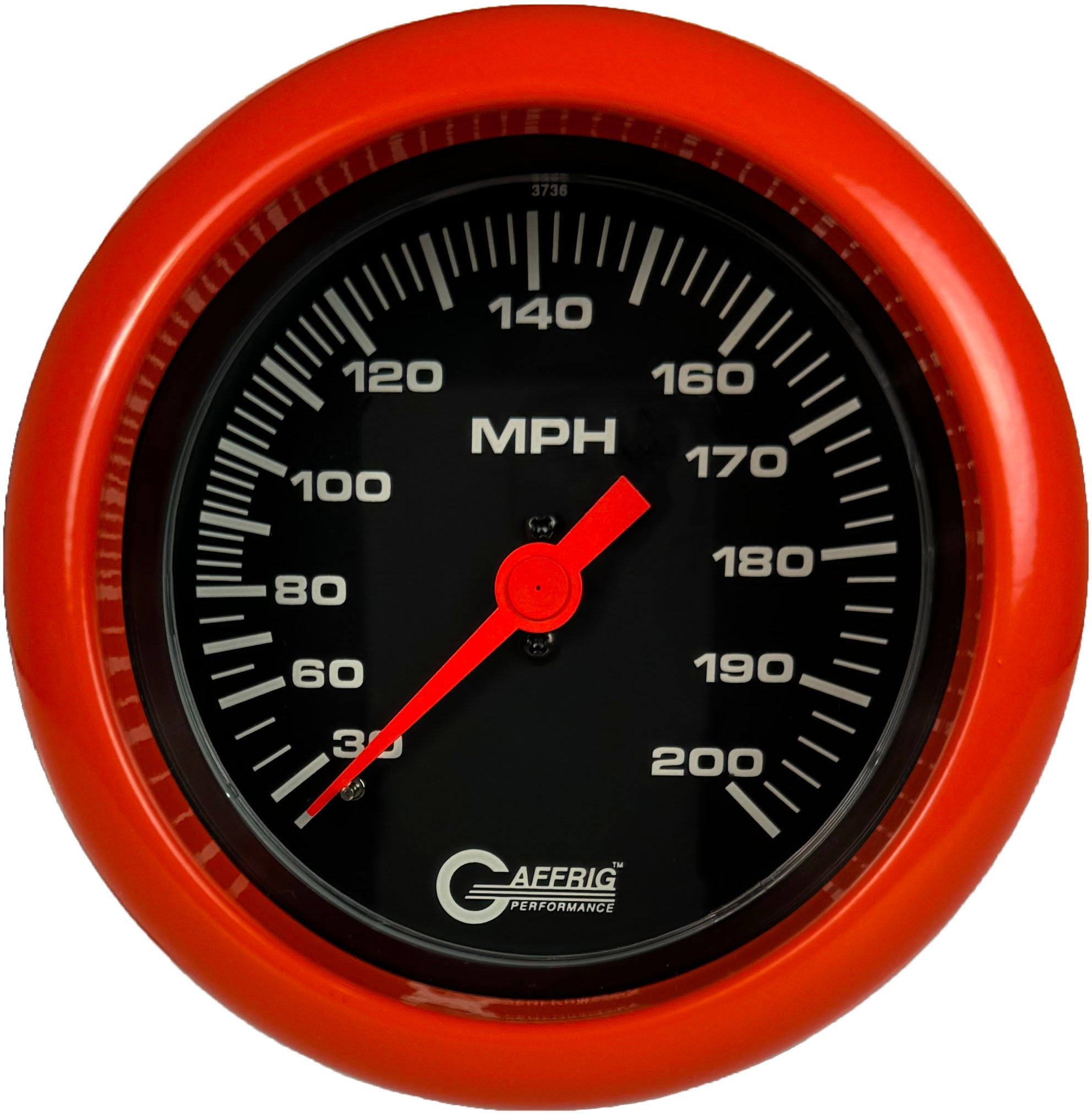 GAFFRIG PART #4014 3 3/8 INCH MECHANICAL DRY SPEEDOMETER GAUGE 200 MPH BLACK - HEAD ONLY ORANGE / STEP RIM