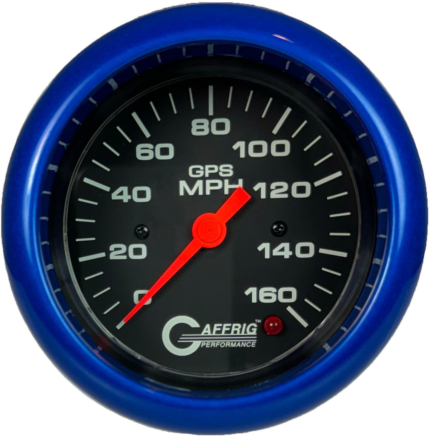 GAFFRIG PART #4027 3 3/8 INCH GPS ANALOG 160 MPH SPEEDOMETER GAUGE HEAD ONLY BLACK BLUE / STEP RIM