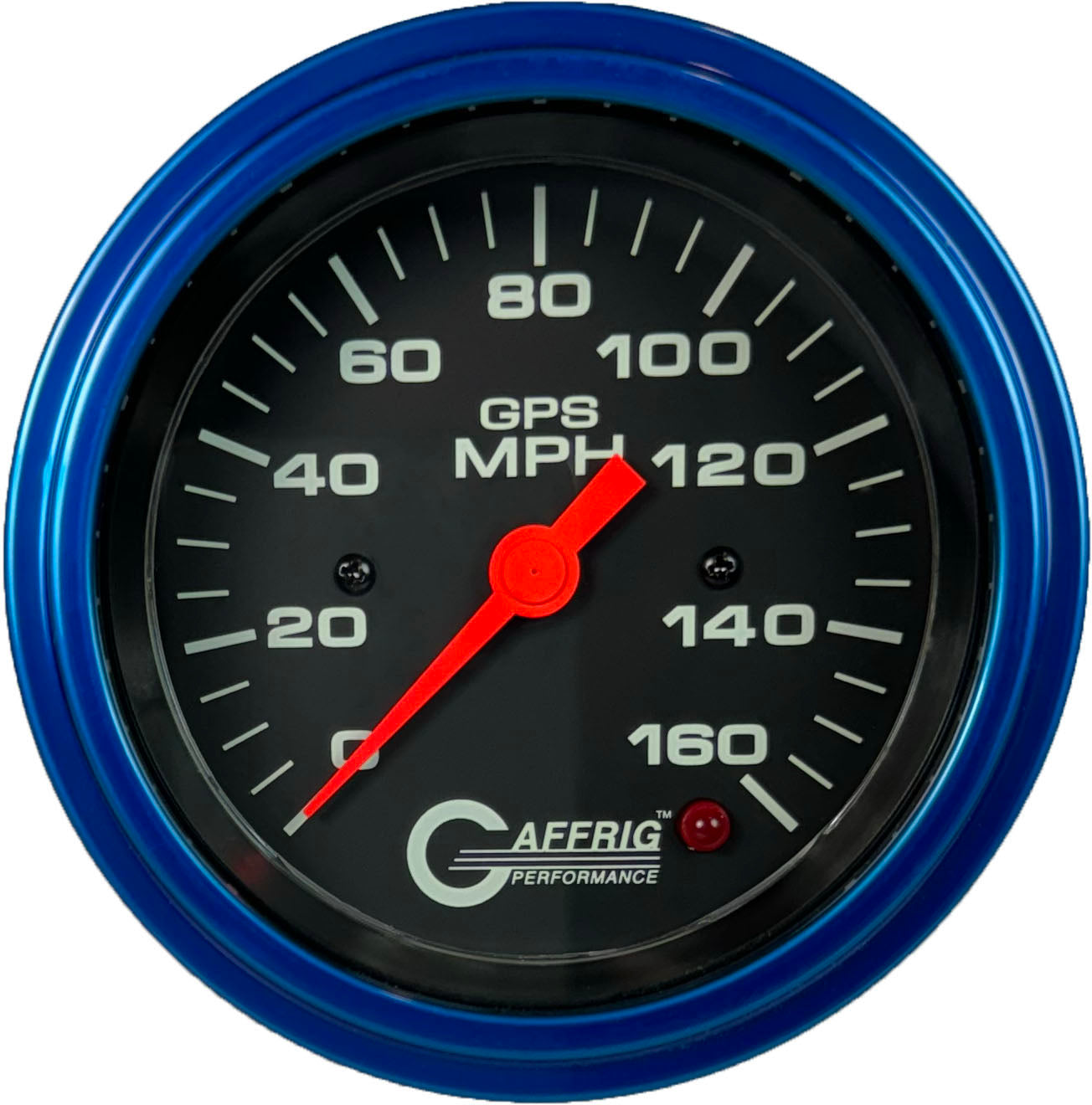 GAFFRIG PART #4027 3 3/8 INCH GPS ANALOG 160 MPH SPEEDOMETER GAUGE HEAD ONLY BLACK BLUE / STEP RIM