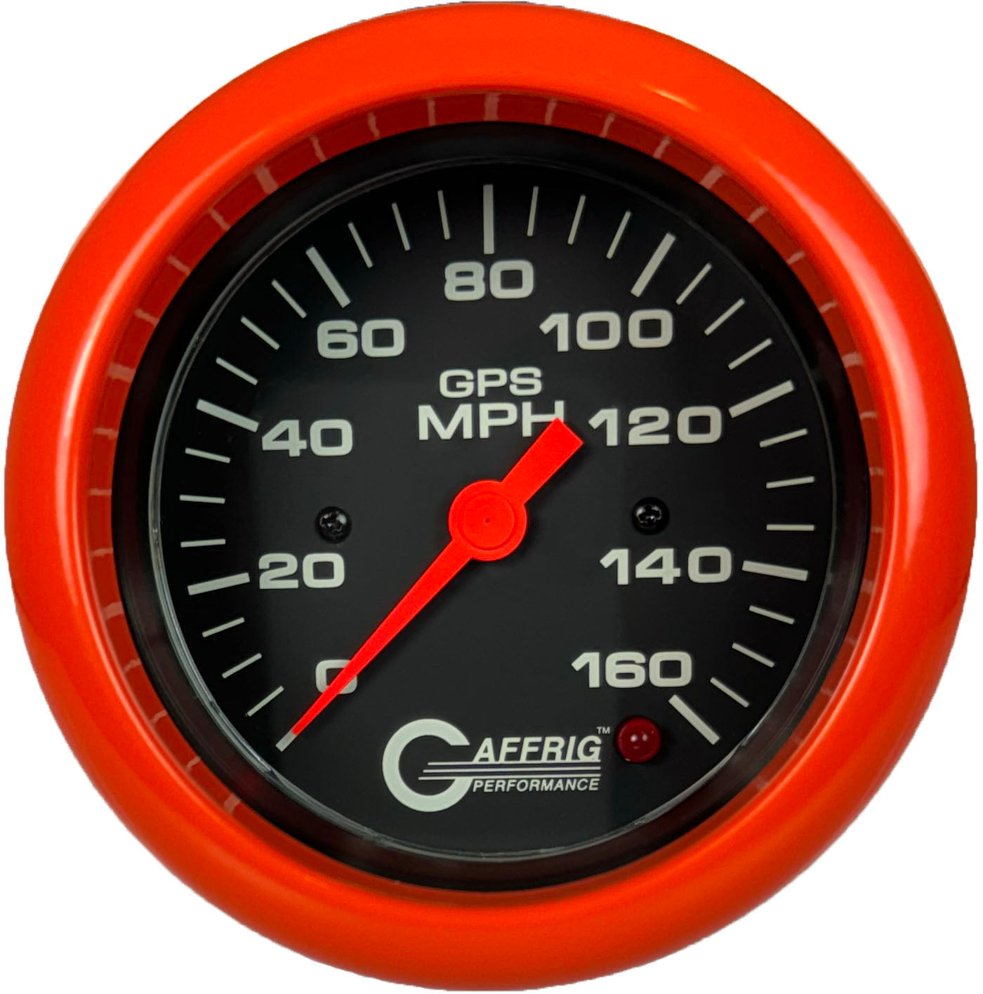 GAFFRIG PART #4027 3 3/8 INCH GPS ANALOG 160 MPH SPEEDOMETER GAUGE HEAD ONLY BLACK ORANGE / STEP RIM