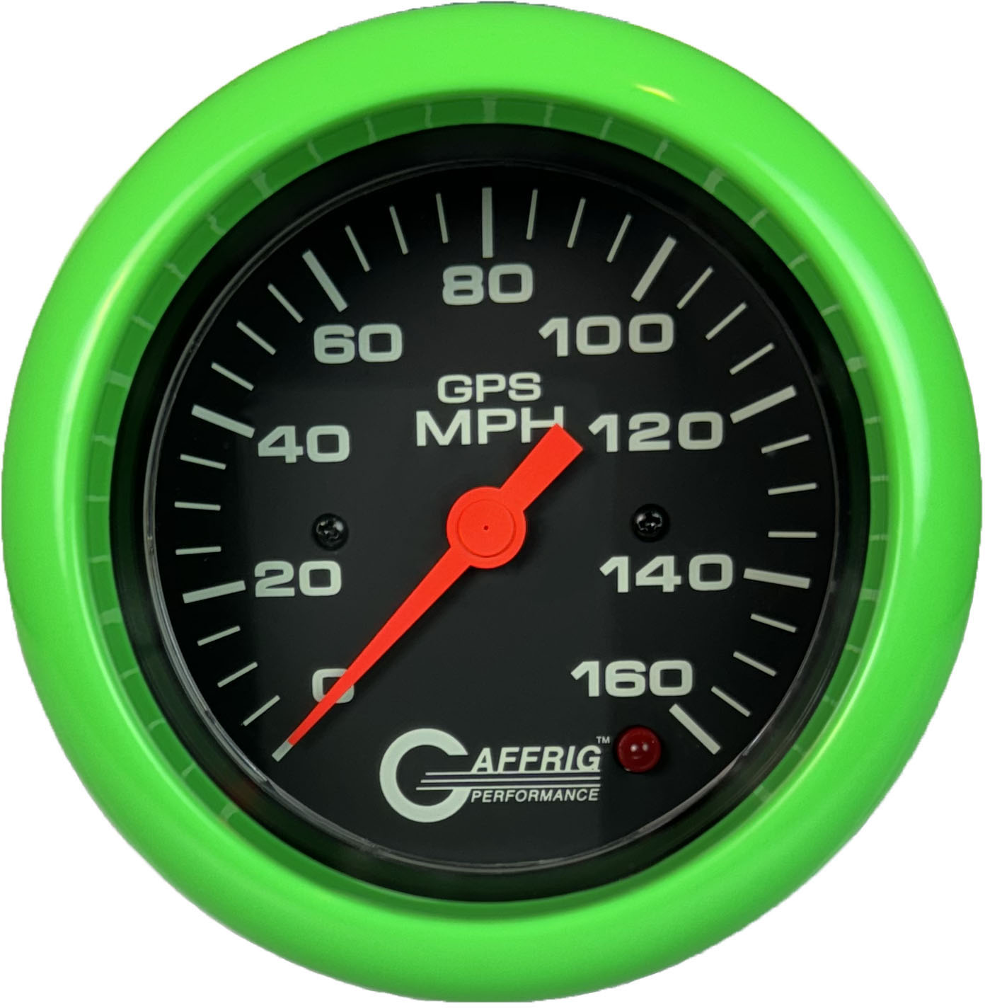 GAFFRIG PART #4027 3 3/8 INCH GPS ANALOG 160 MPH SPEEDOMETER GAUGE HEAD ONLY BLACK LIME GREEN / STEP RIM