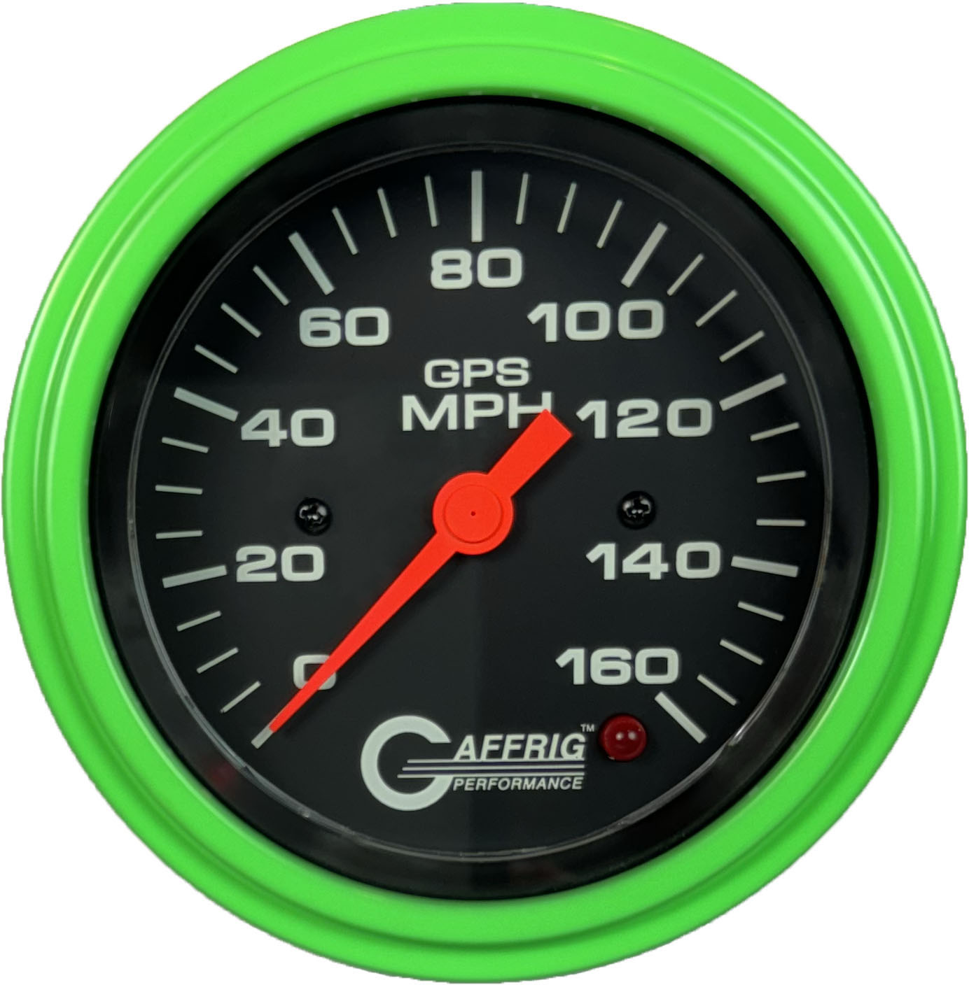 GAFFRIG PART #4027 3 3/8 INCH GPS ANALOG 160 MPH SPEEDOMETER GAUGE HEAD ONLY BLACK LIME GREEN / STEP RIM