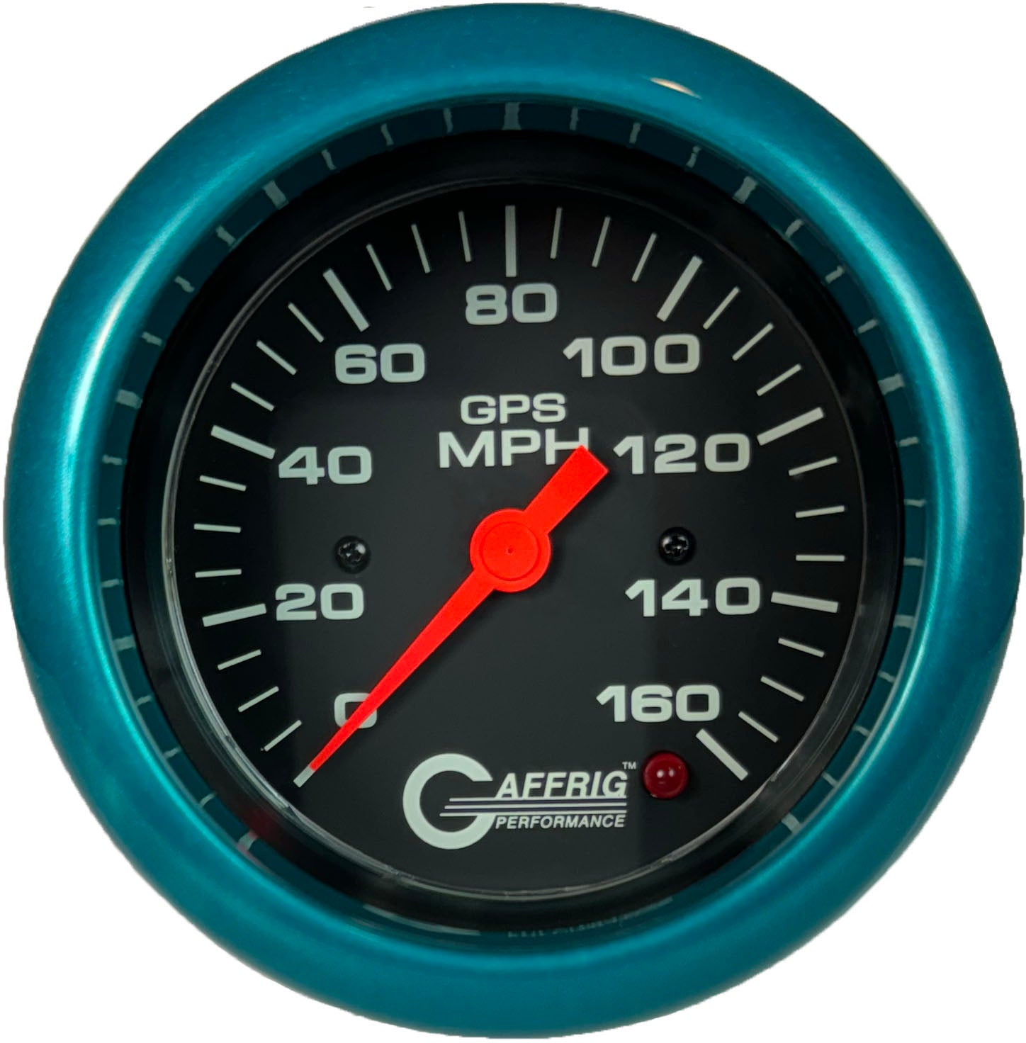 GAFFRIG PART #4027 3 3/8 INCH GPS ANALOG 160 MPH SPEEDOMETER GAUGE HEAD ONLY BLACK TEAL / STEP RIM