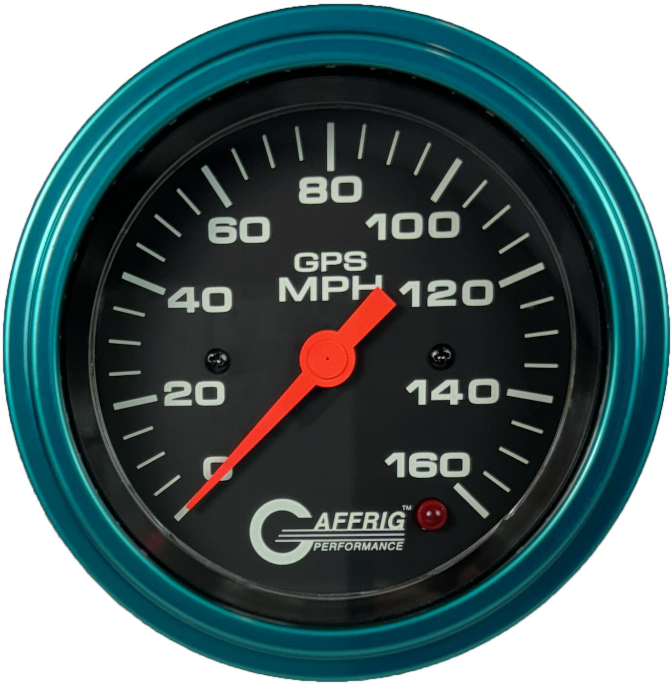 GAFFRIG PART #4027 3 3/8 INCH GPS ANALOG 160 MPH SPEEDOMETER GAUGE HEAD ONLY BLACK TEAL / STEP RIM