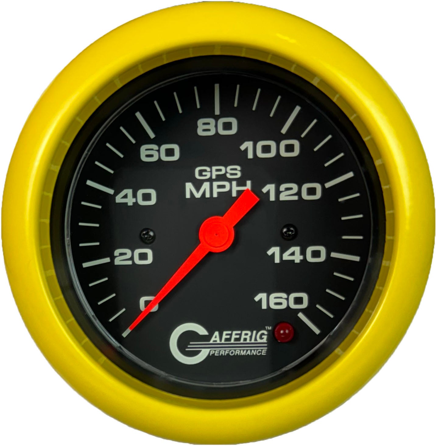 GAFFRIG PART #4027 3 3/8 INCH GPS ANALOG 160 MPH SPEEDOMETER GAUGE HEAD ONLY BLACK YELLOW / STEP RIM