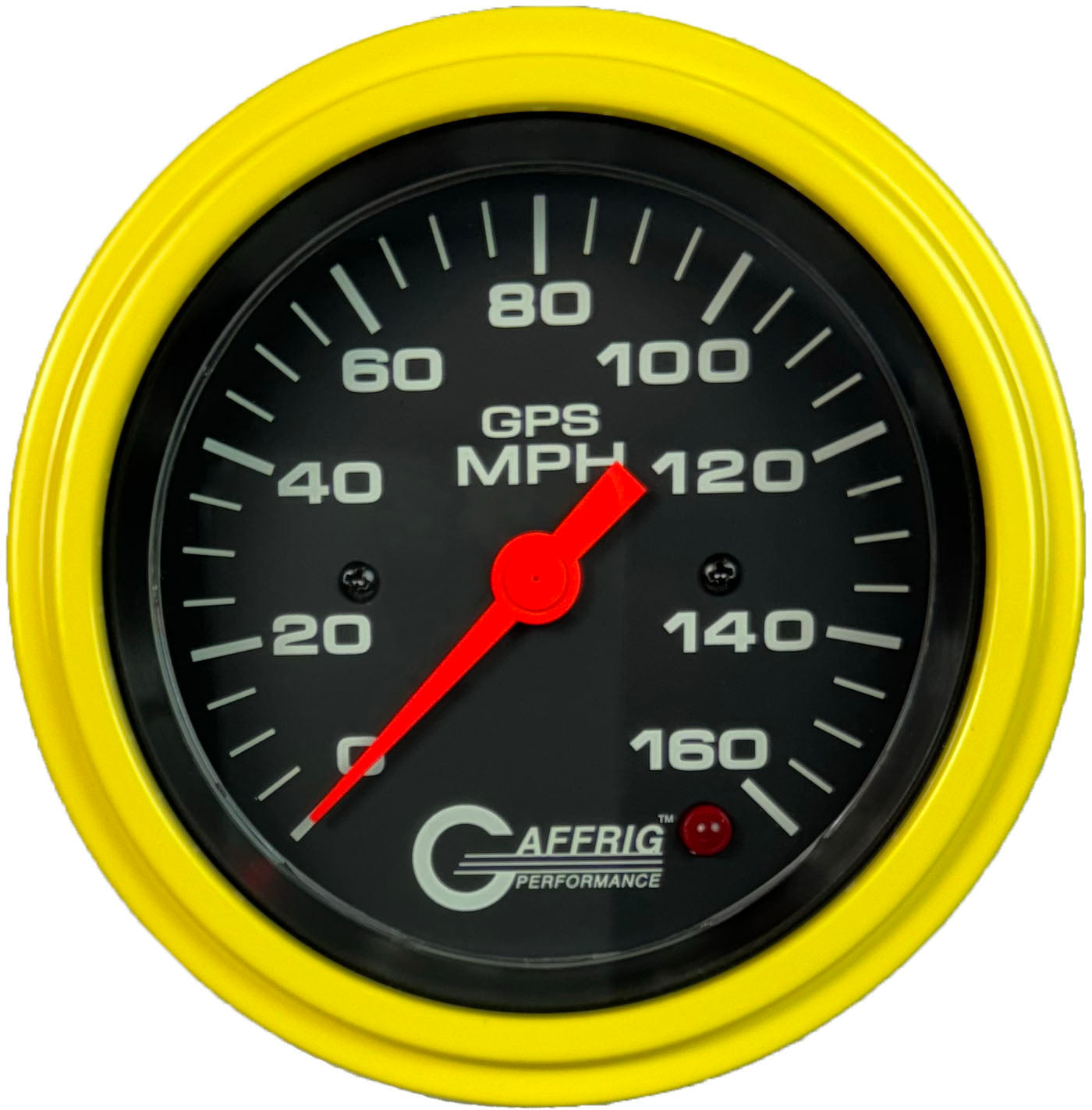 GAFFRIG PART #4027 3 3/8 INCH GPS ANALOG 160 MPH SPEEDOMETER GAUGE HEAD ONLY BLACK YELLOW / STEP RIM
