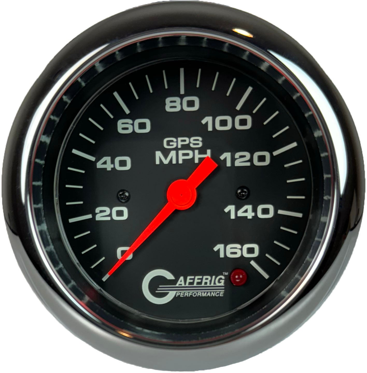 GAFFRIG PART #4027 3 3/8 INCH GPS ANALOG 160 MPH SPEEDOMETER GAUGE HEAD ONLY BLACK CHROME / STEP RIM