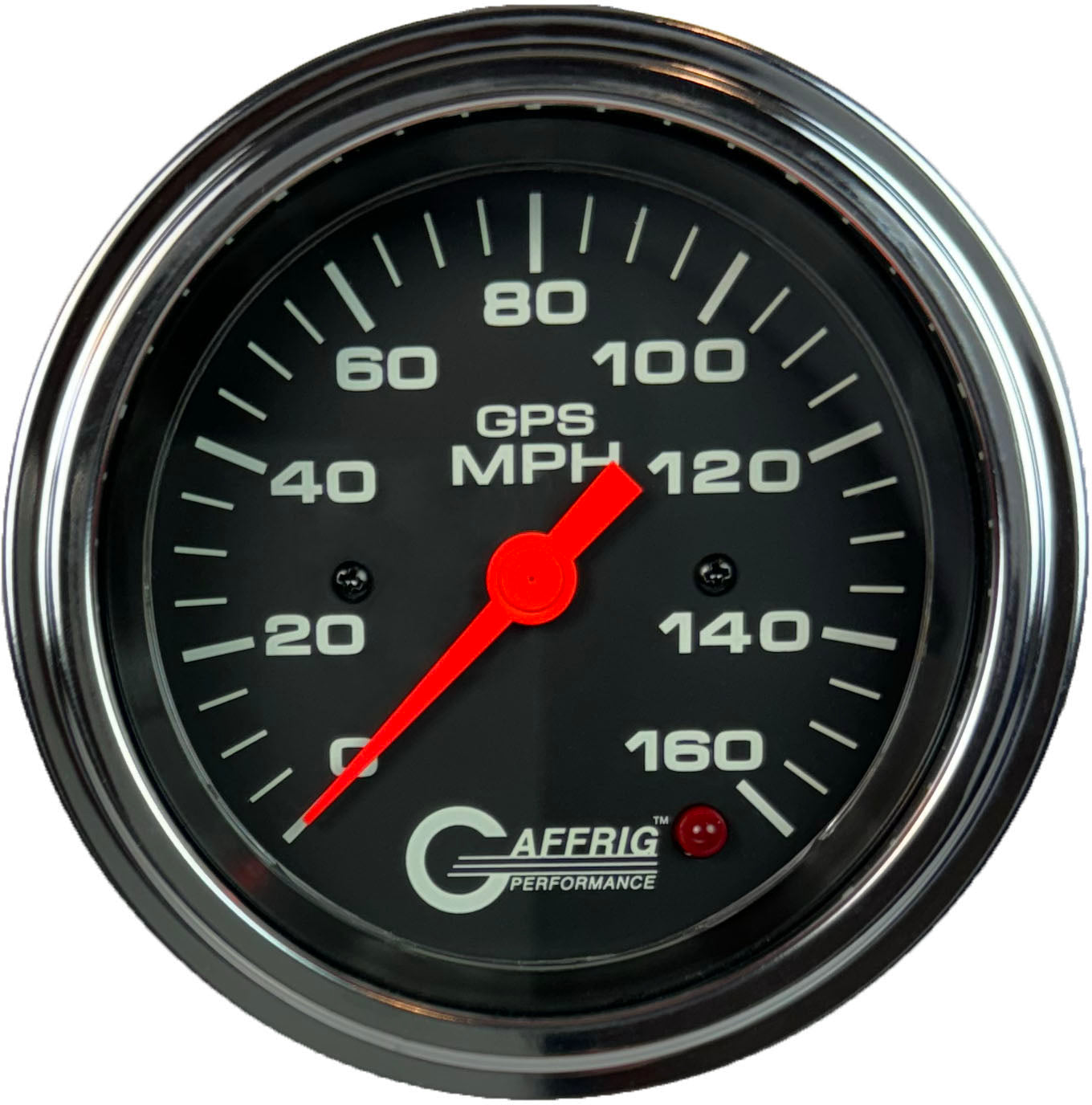 GAFFRIG PART #4027 3 3/8 INCH GPS ANALOG 160 MPH SPEEDOMETER GAUGE HEAD ONLY BLACK CHROME / STEP RIM