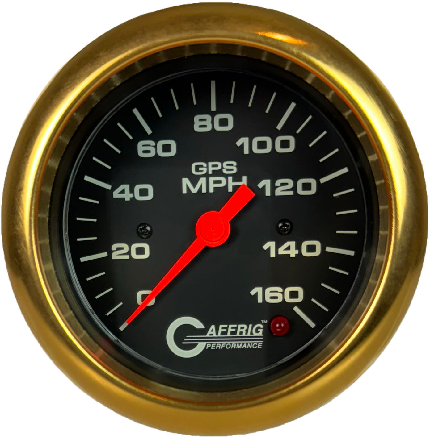 GAFFRIG PART #4027 3 3/8 INCH GPS ANALOG 160 MPH SPEEDOMETER GAUGE HEAD ONLY BLACK GOLD / STEP RIM
