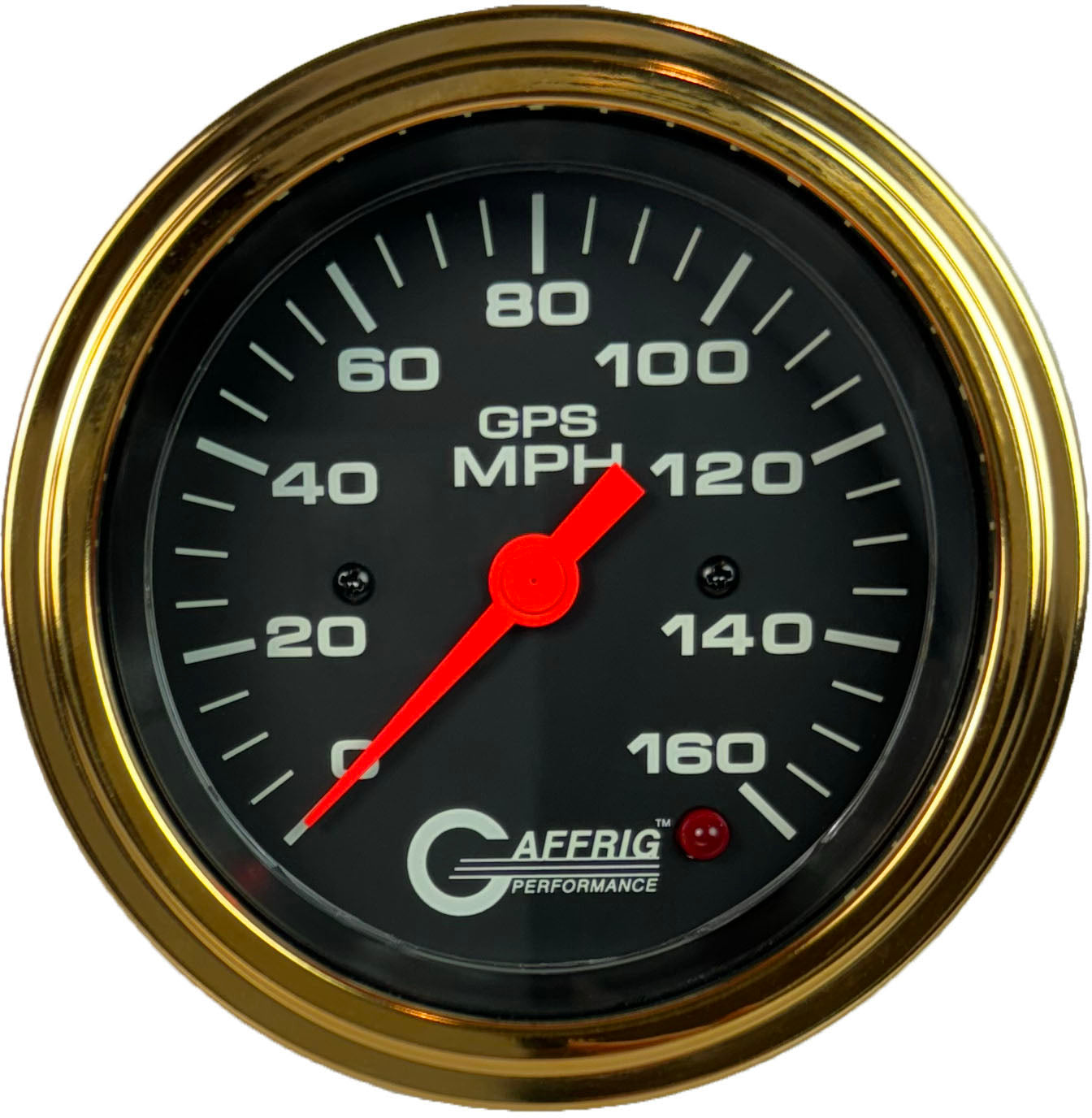 GAFFRIG PART #4027 3 3/8 INCH GPS ANALOG 160 MPH SPEEDOMETER GAUGE HEAD ONLY BLACK GOLD / STEP RIM