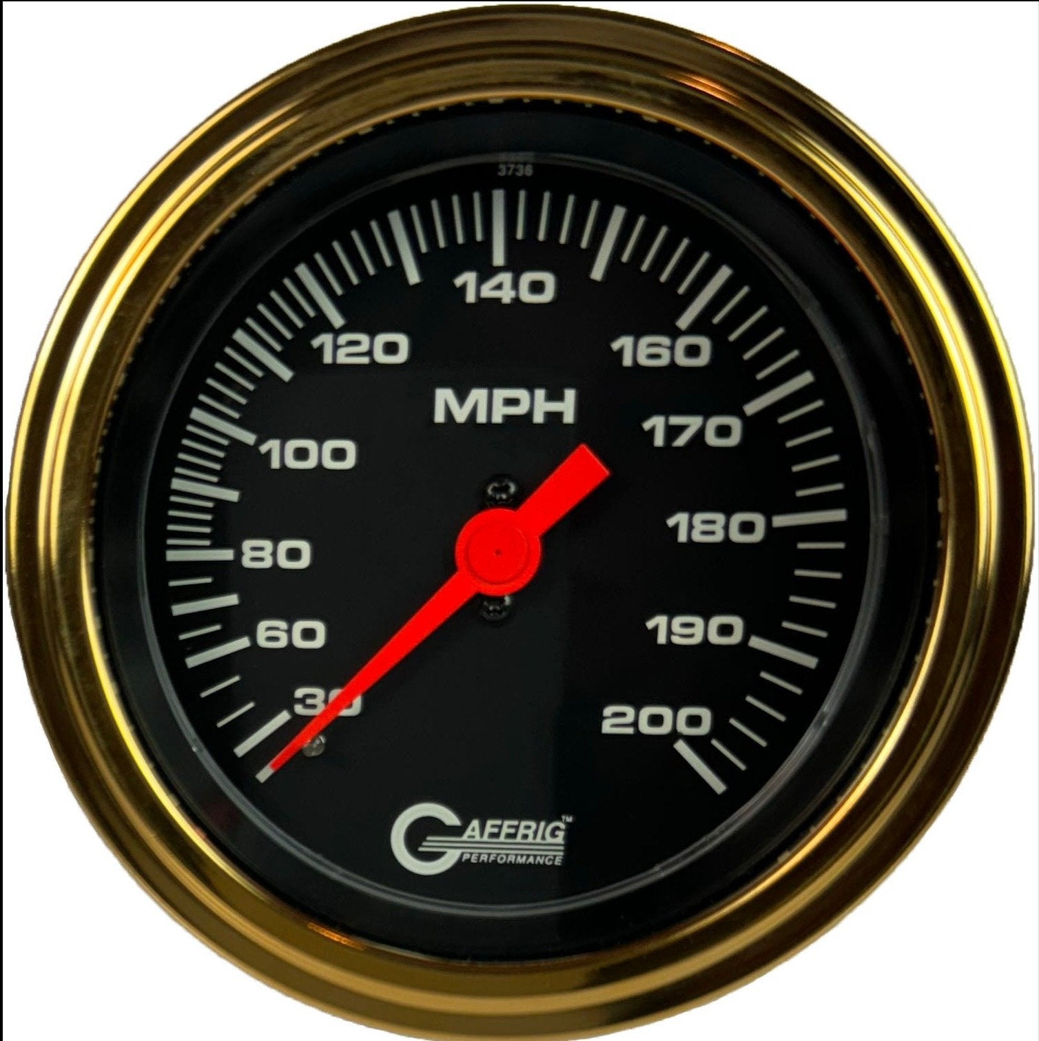 GAFFRIG PART #4034 3 3/8 INCH MECHANICAL DRY SPEEDOMETER GAUGE 200 MPH KIT BLACK GOLD / STEP RIM