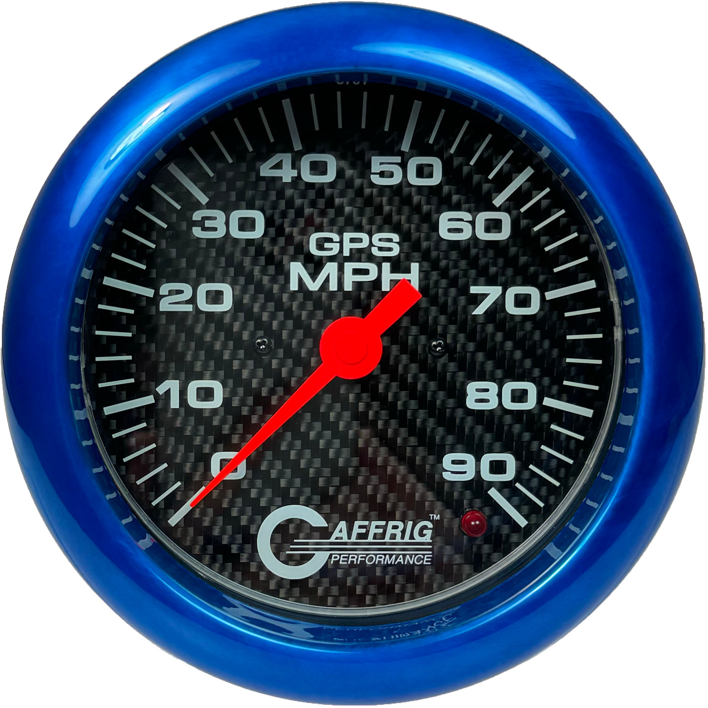 GAFFRIG PART #4047 4 5/8 INCH GPS ANALOG 90 MPH SPEEDOMETER GAUGE HEAD ONLY CARBON FIBER BLUE