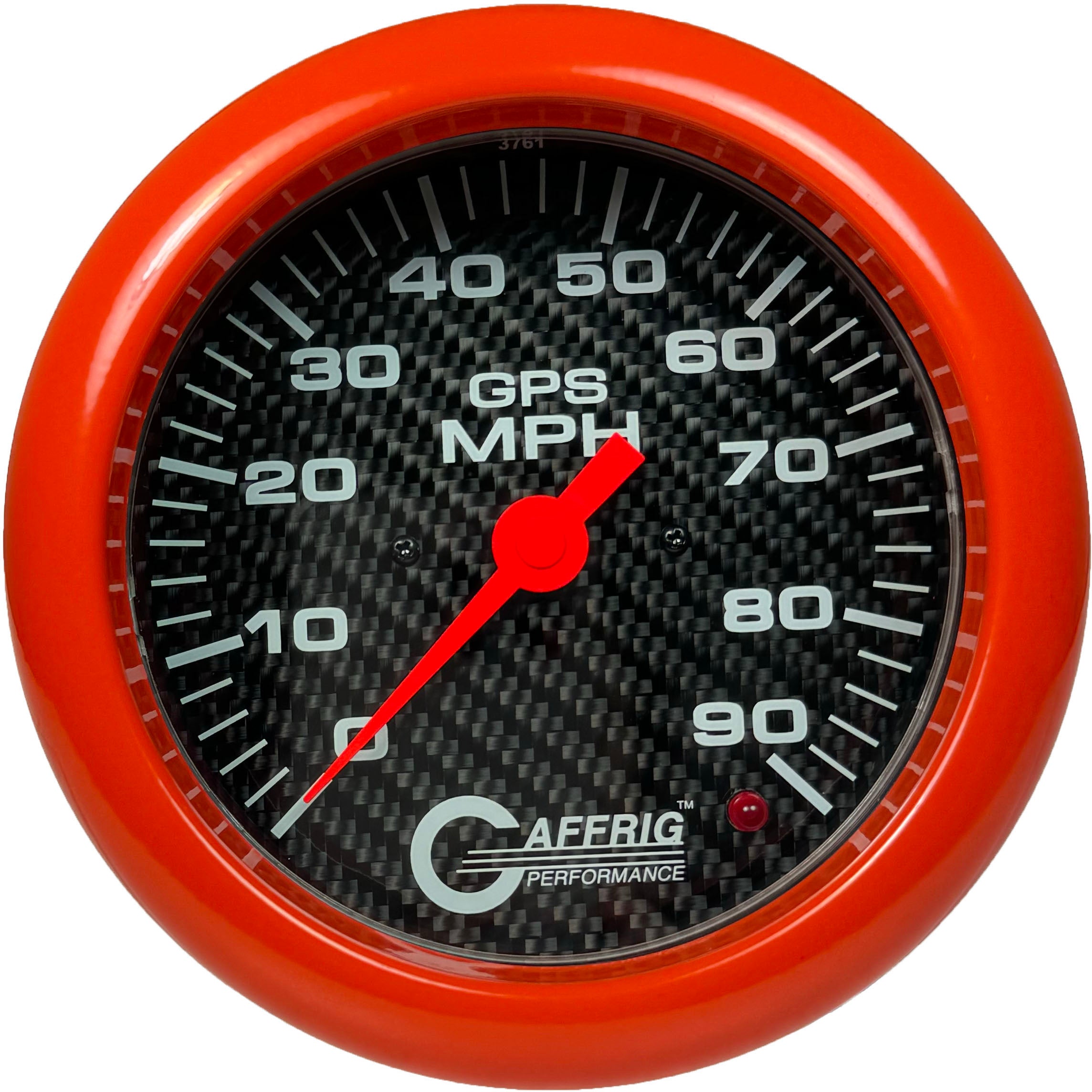 GAFFRIG PART #4047 4 5/8 INCH GPS ANALOG 90 MPH SPEEDOMETER GAUGE HEAD ONLY CARBON FIBER ORANGE