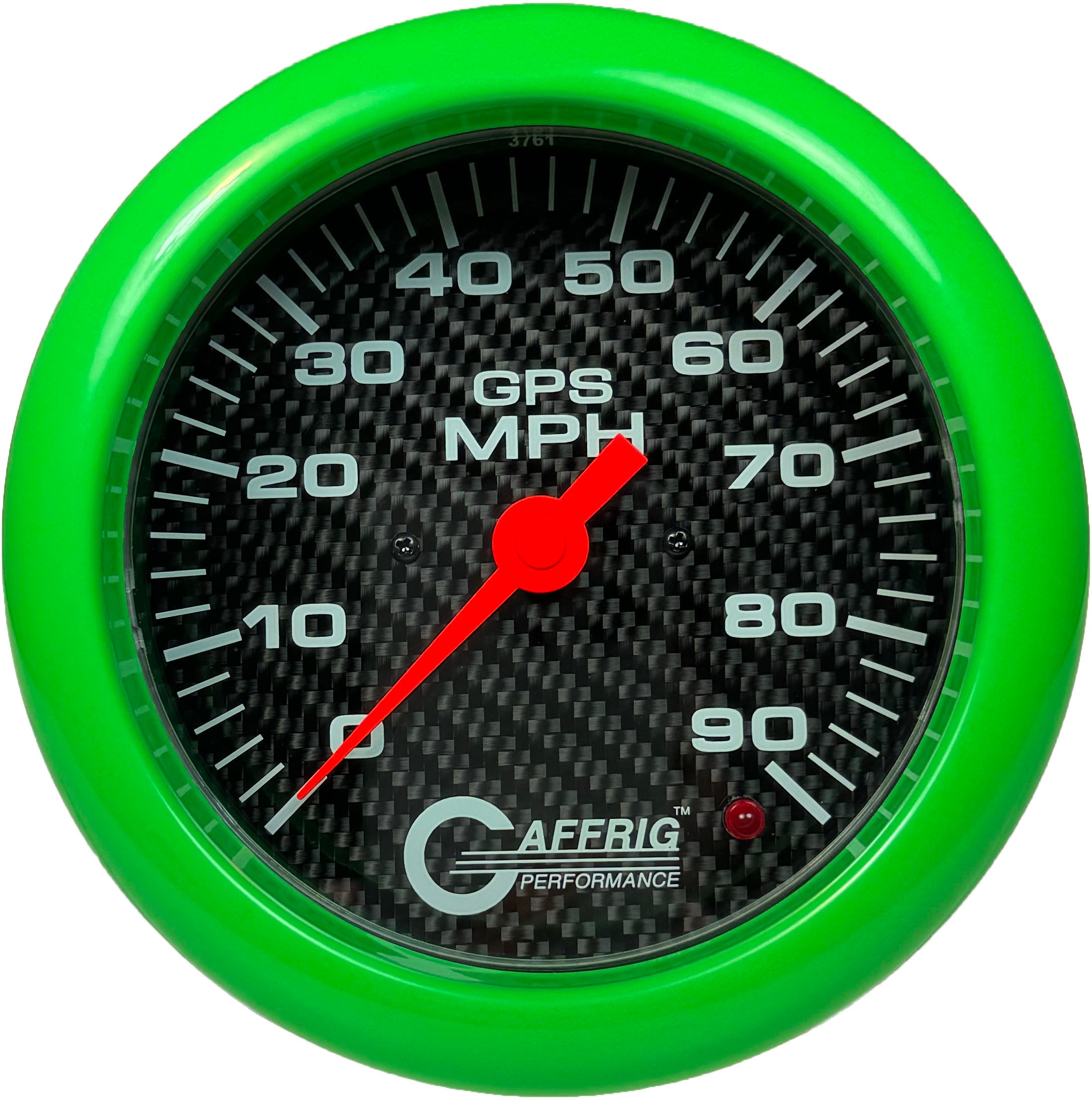 GAFFRIG PART #4047 4 5/8 INCH GPS ANALOG 90 MPH SPEEDOMETER GAUGE HEAD ONLY CARBON FIBER LIME GREEN