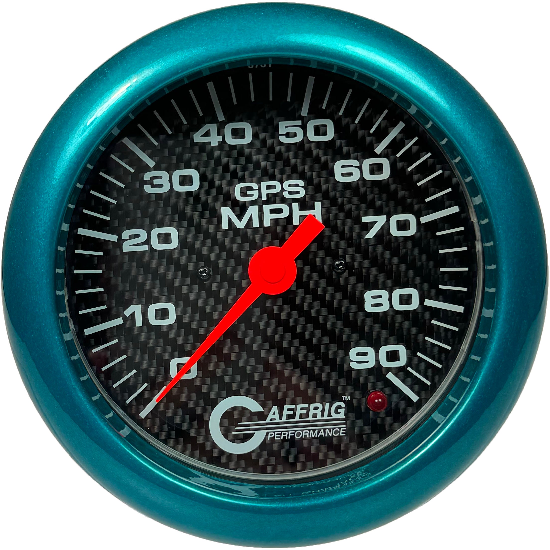 GAFFRIG PART #4047 4 5/8 INCH GPS ANALOG 90 MPH SPEEDOMETER GAUGE HEAD ONLY CARBON FIBER TEAL
