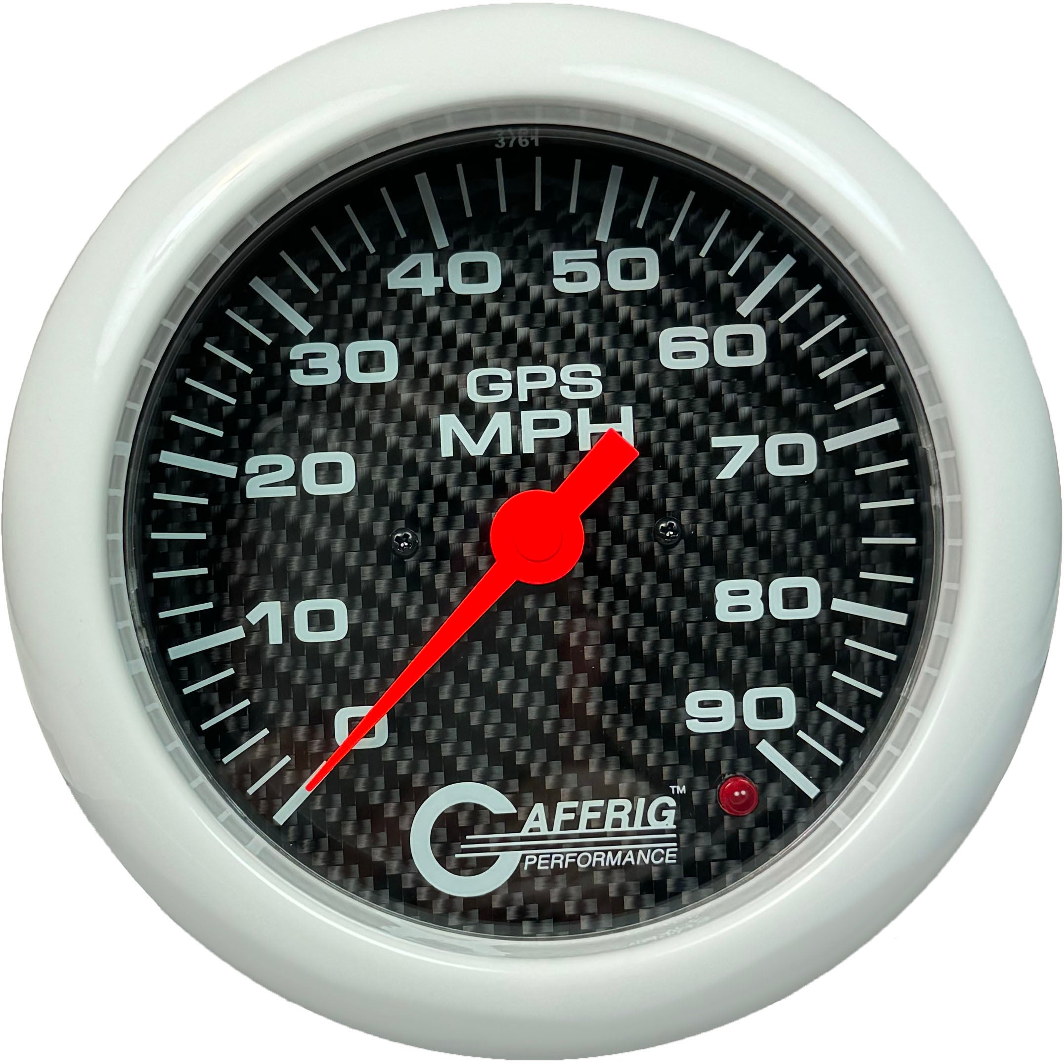 GAFFRIG PART #4047 4 5/8 INCH GPS ANALOG 90 MPH SPEEDOMETER GAUGE HEAD ONLY CARBON FIBER WHITE