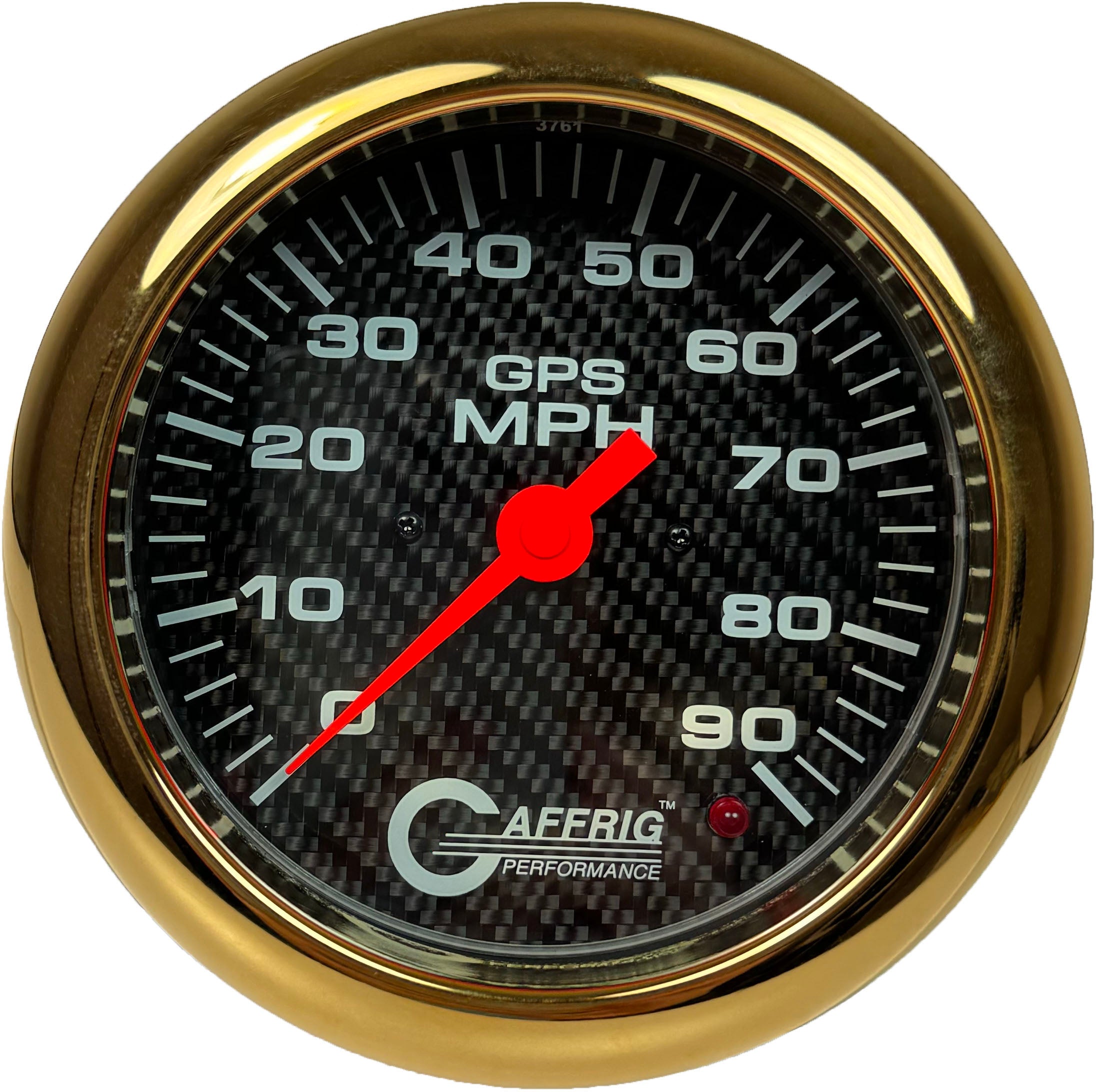 GAFFRIG PART #4047 4 5/8 INCH GPS ANALOG 90 MPH SPEEDOMETER GAUGE HEAD ONLY CARBON FIBER GOLD